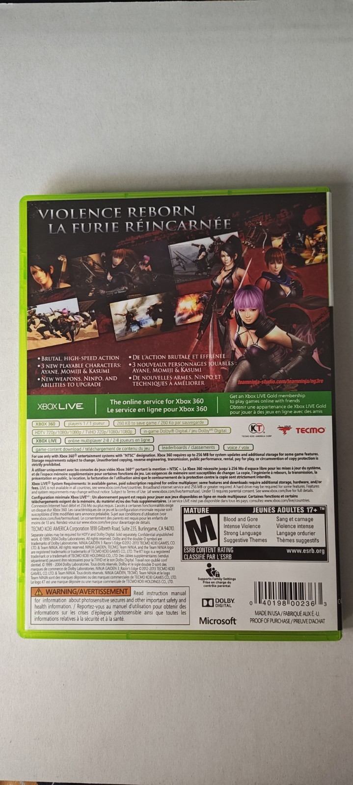 Ninja Gaiden 3: Razor’s Edge CIB (Microsoft Xbox 360, 2013) COMPLETE CIB Tested!