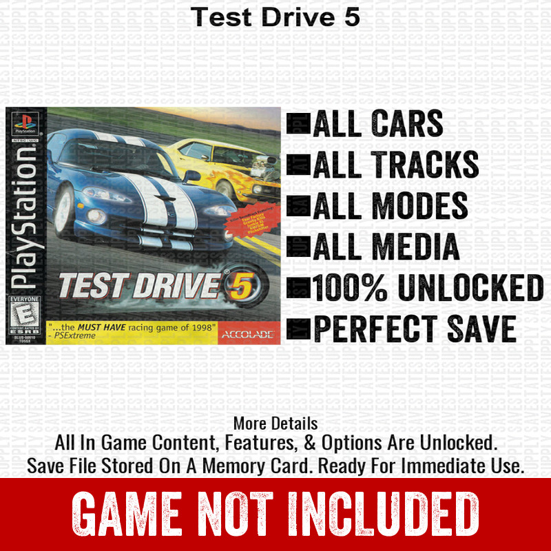 Test Drive 5 100% Unlocked PlayStation Memory Card All Items PS1