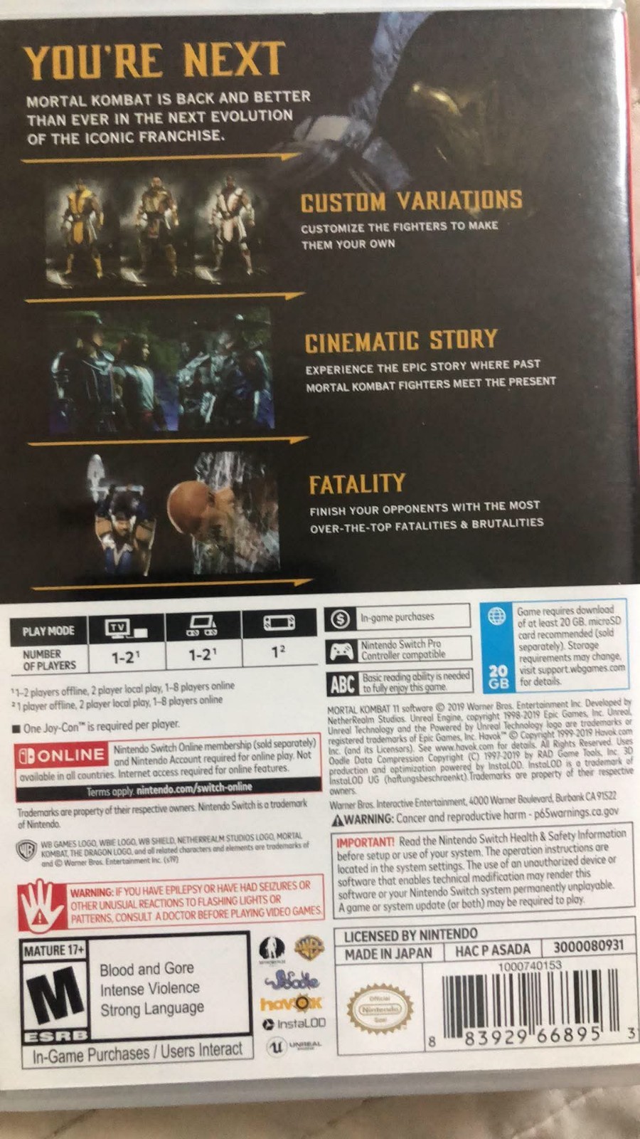 WB Games Mortal Kombat 11 Nintendo Switch 2019 M NTSC-U/C Multiplayer Online