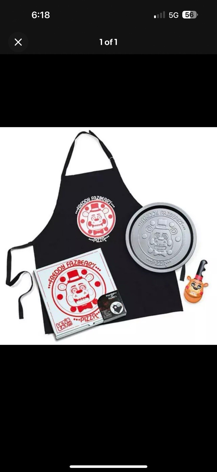 Five Nights At Freddy’s 3-Piece Pizza Kit Pan Cutter Apron Fnaf Sealed Costume