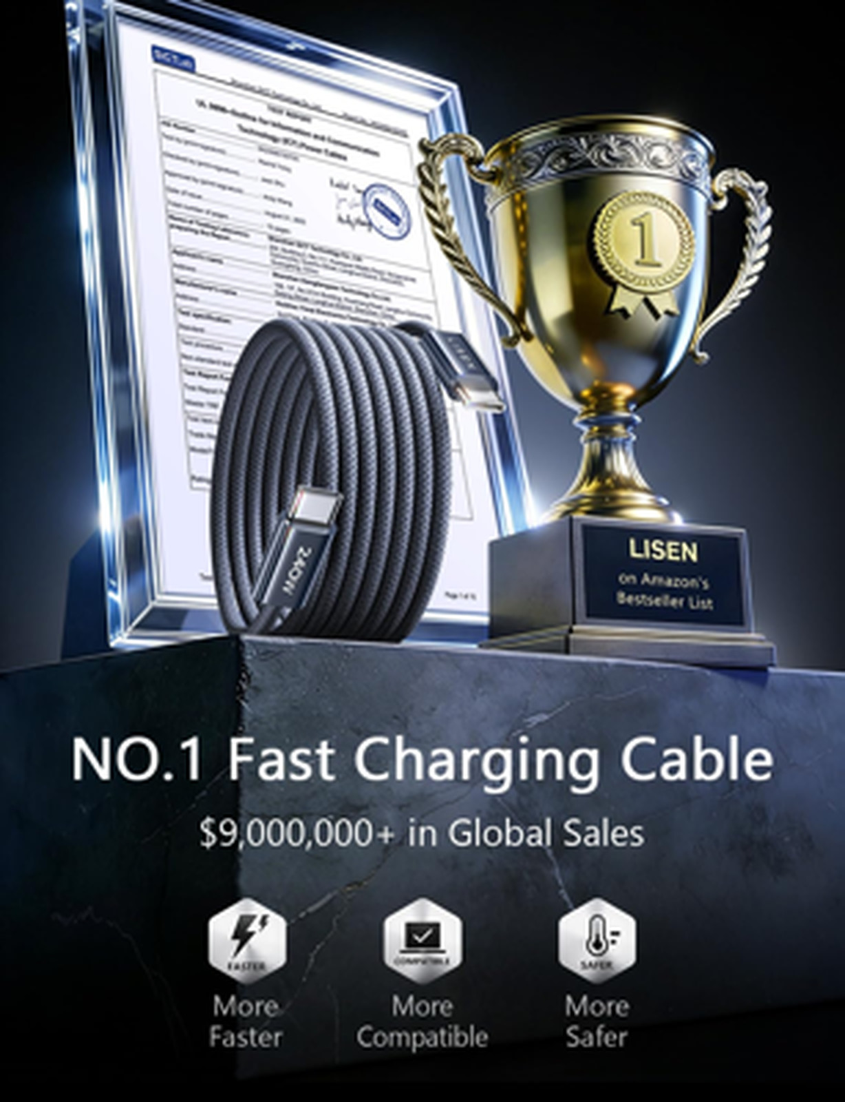 USB C to USB C Cable 240W Fast Charging 6.6FT Braided Black for MacBook iPad Pro