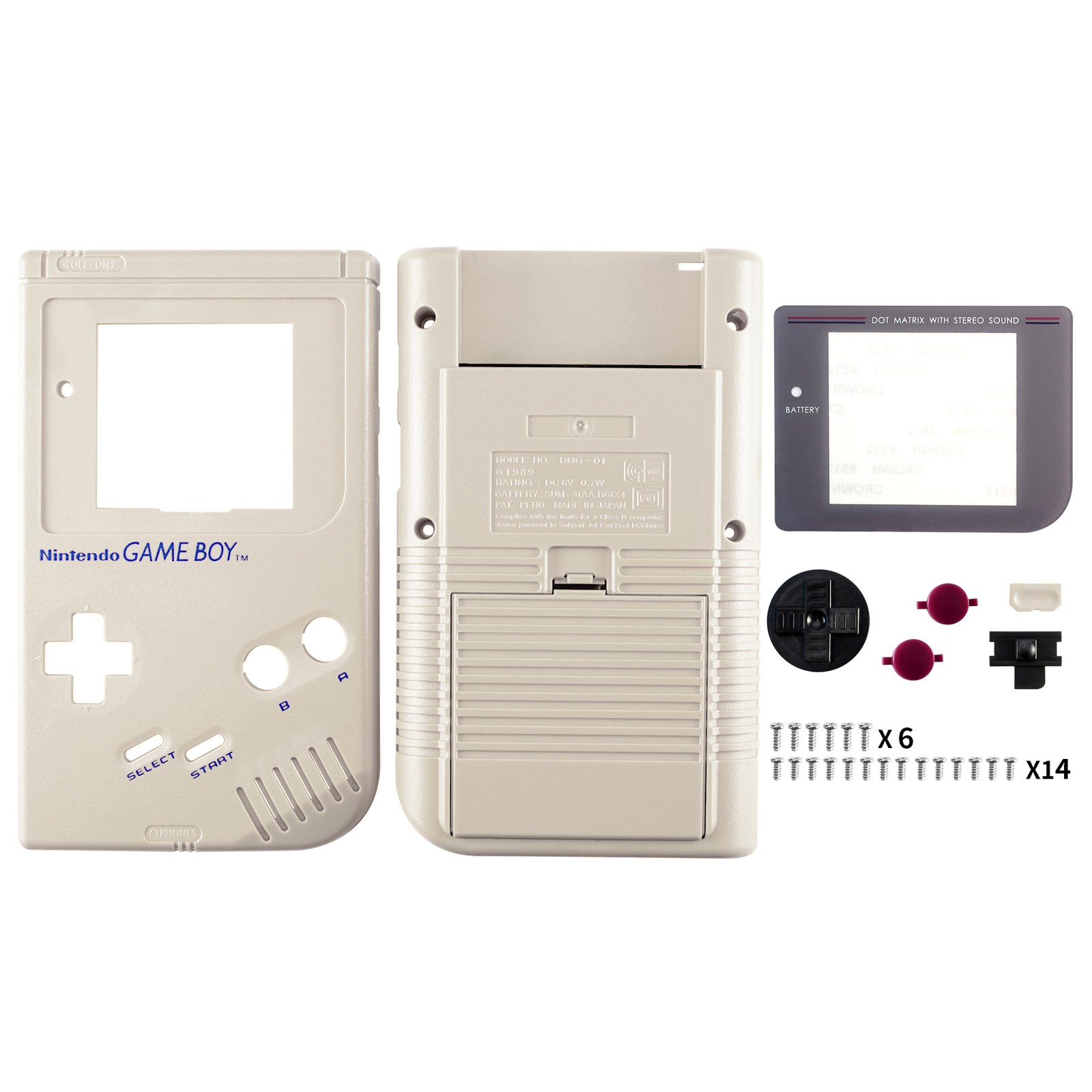 New Full Housing Shell Case for Original Nintendo DMG-01 GameBoy Solid Gray