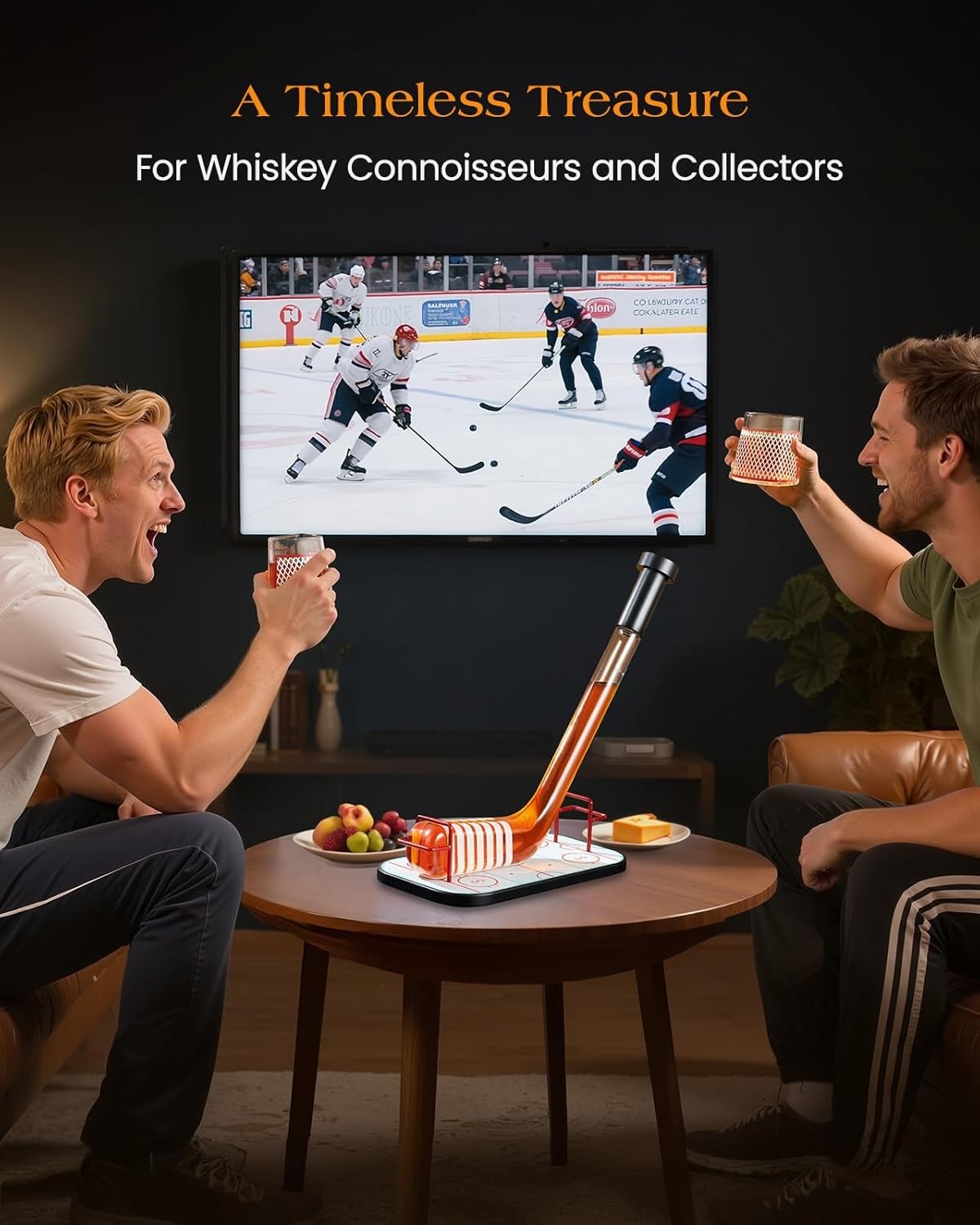 Gifts Men – Ice Hockey Whiskey Decanter Set W/ 2 Hockey Goal Glasses Unique Ice