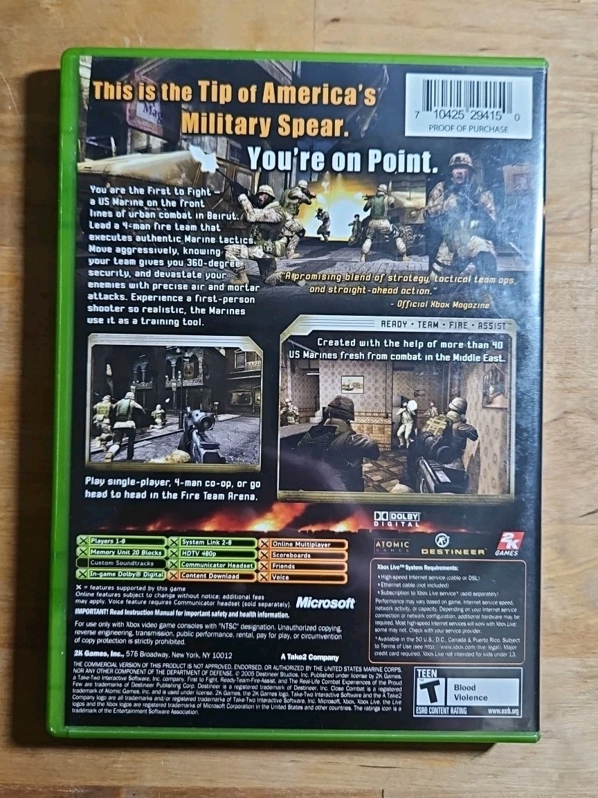 Close Combat: First to Fight (Original OG Microsoft Xbox, 2005) CIB Tested