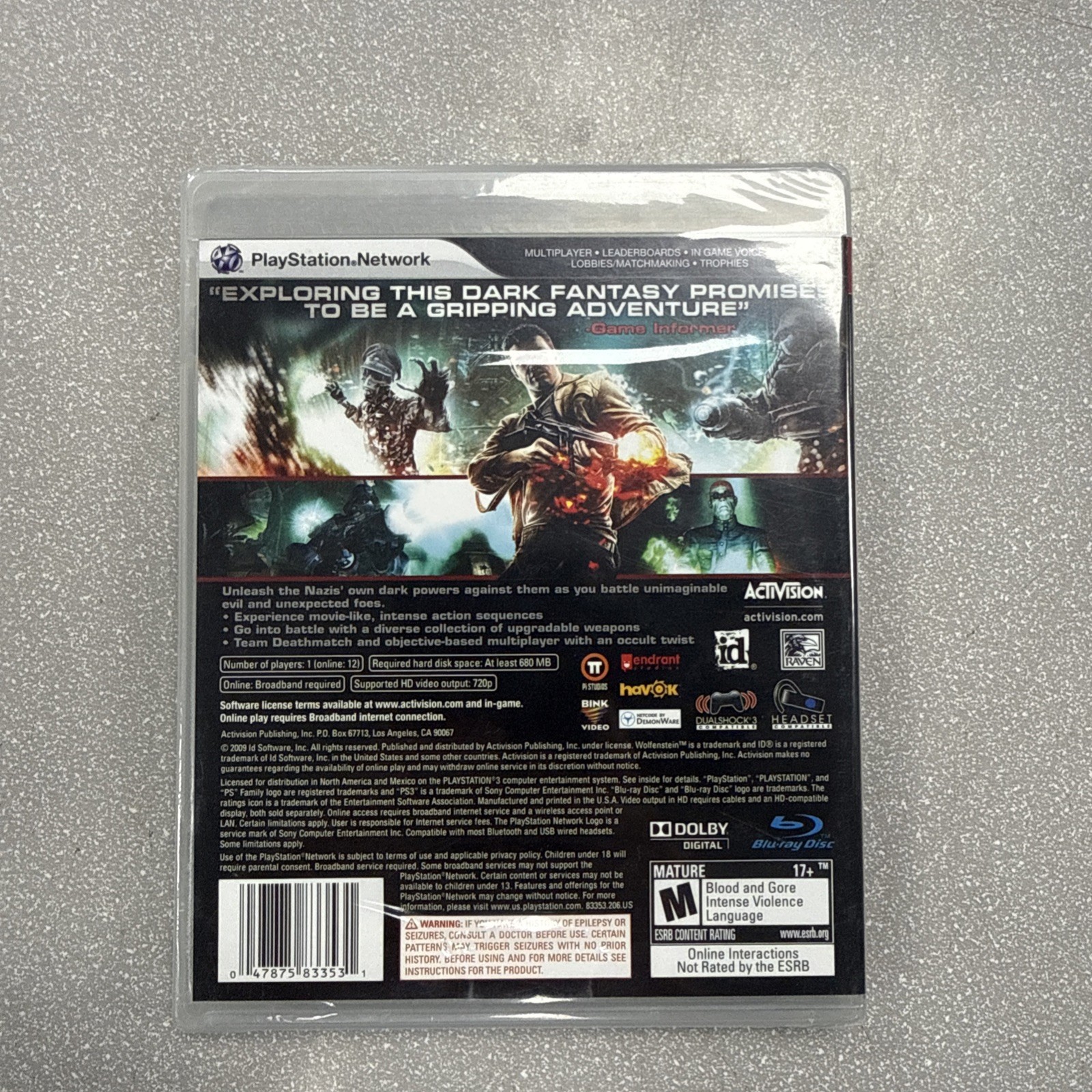 Wolfenstein PS3 (Sony PlayStation 3, 2009) **Brand New Factory Sealed**