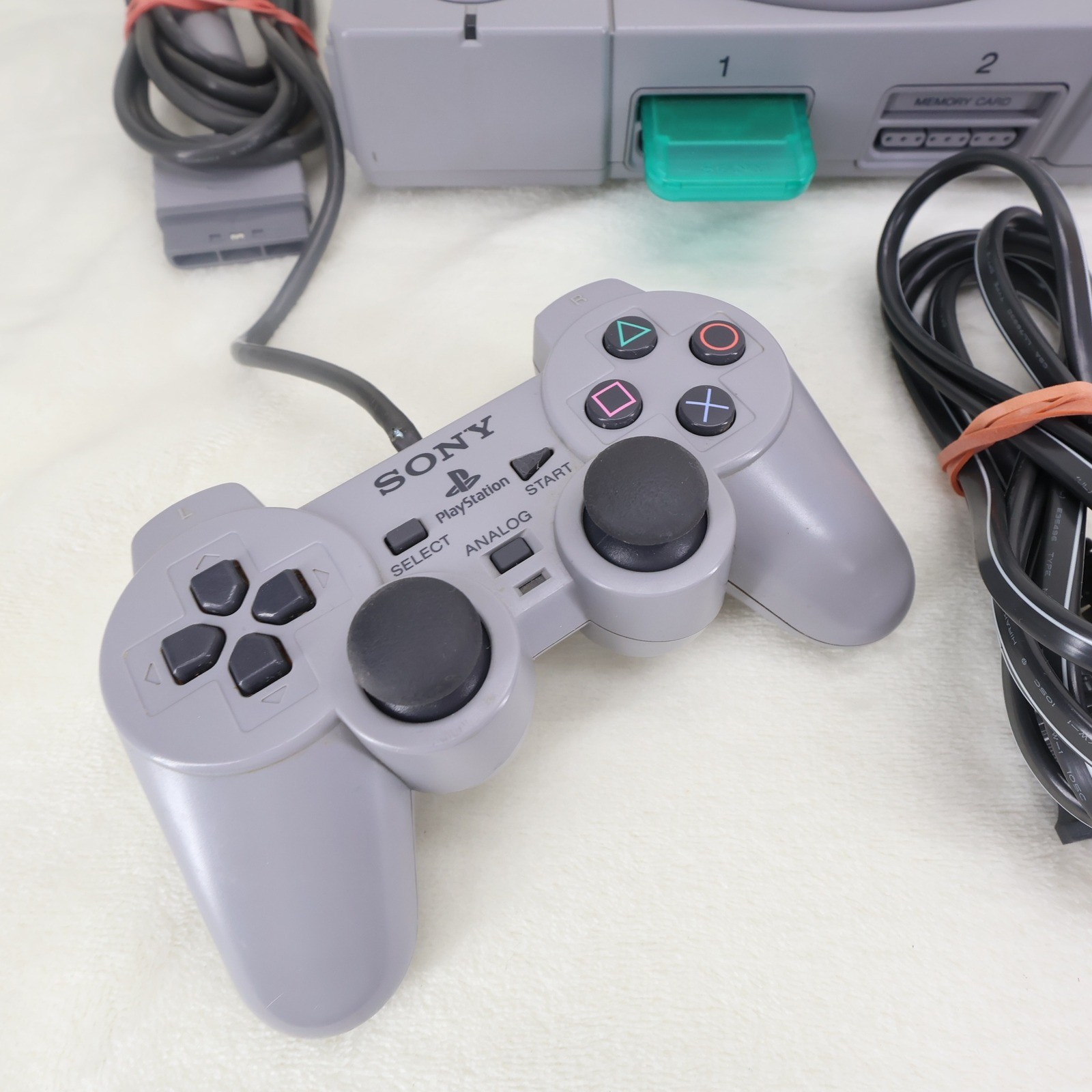 Sony PlayStation PS1 Console Bundle SCPH-9001 Gray DualShock Controller READ
