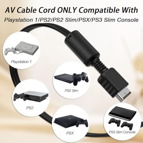 6FT AV to RCA Cable for PlayStation 1/2/3 Slim, Connect Console to TV/Monitor
