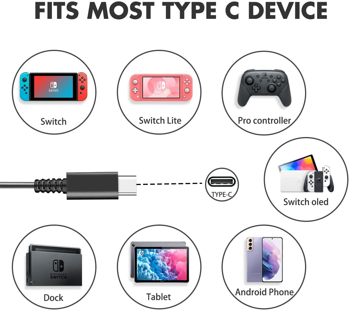 PWR Charger for Nintendo Switch / Lite Power Ac Adapter Switch Dock Type C Cable