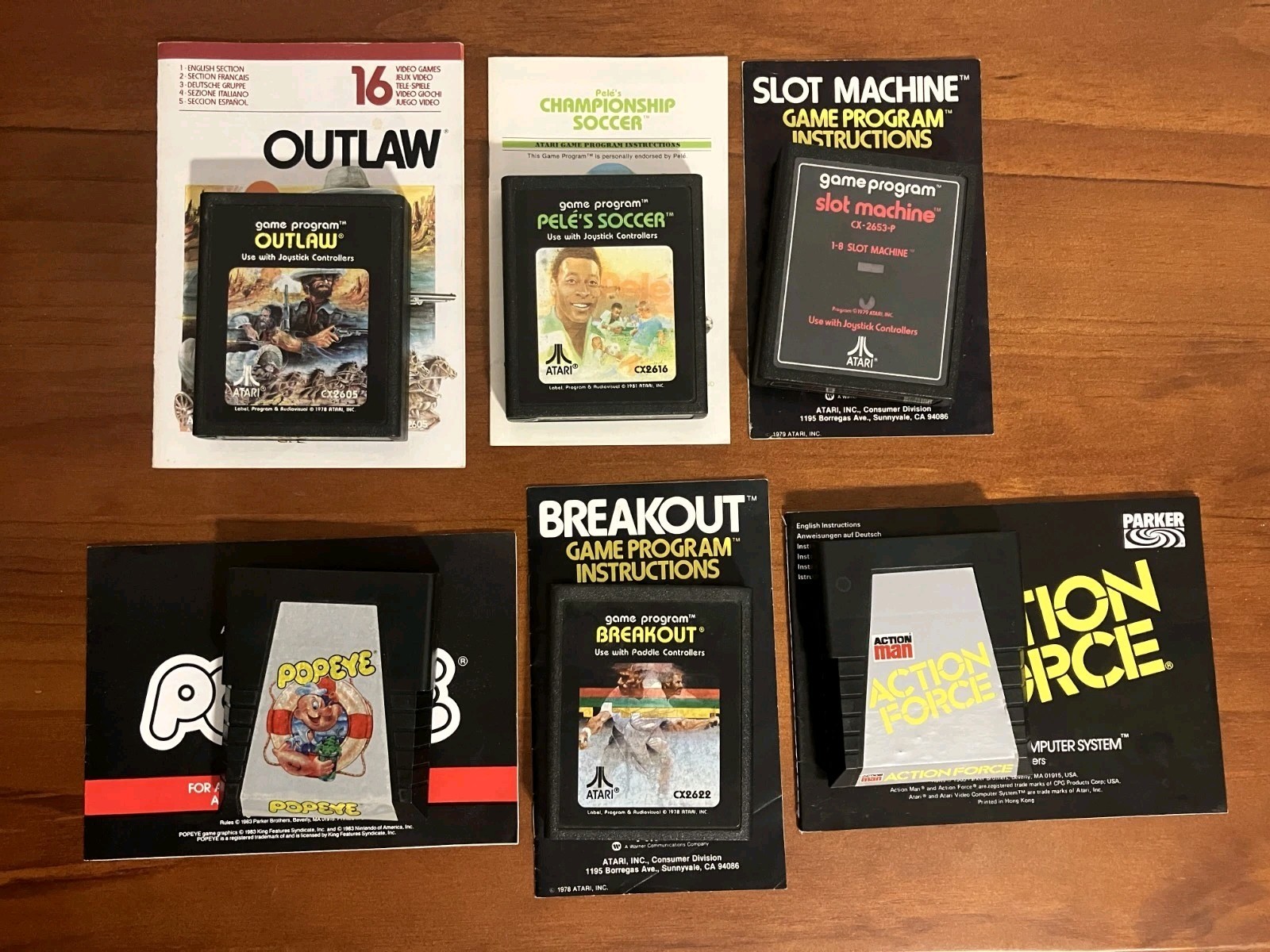Lot Of x6 Atari Games w/ Manuals PAL Popeye Breakout Outlaw Pele Etc Working