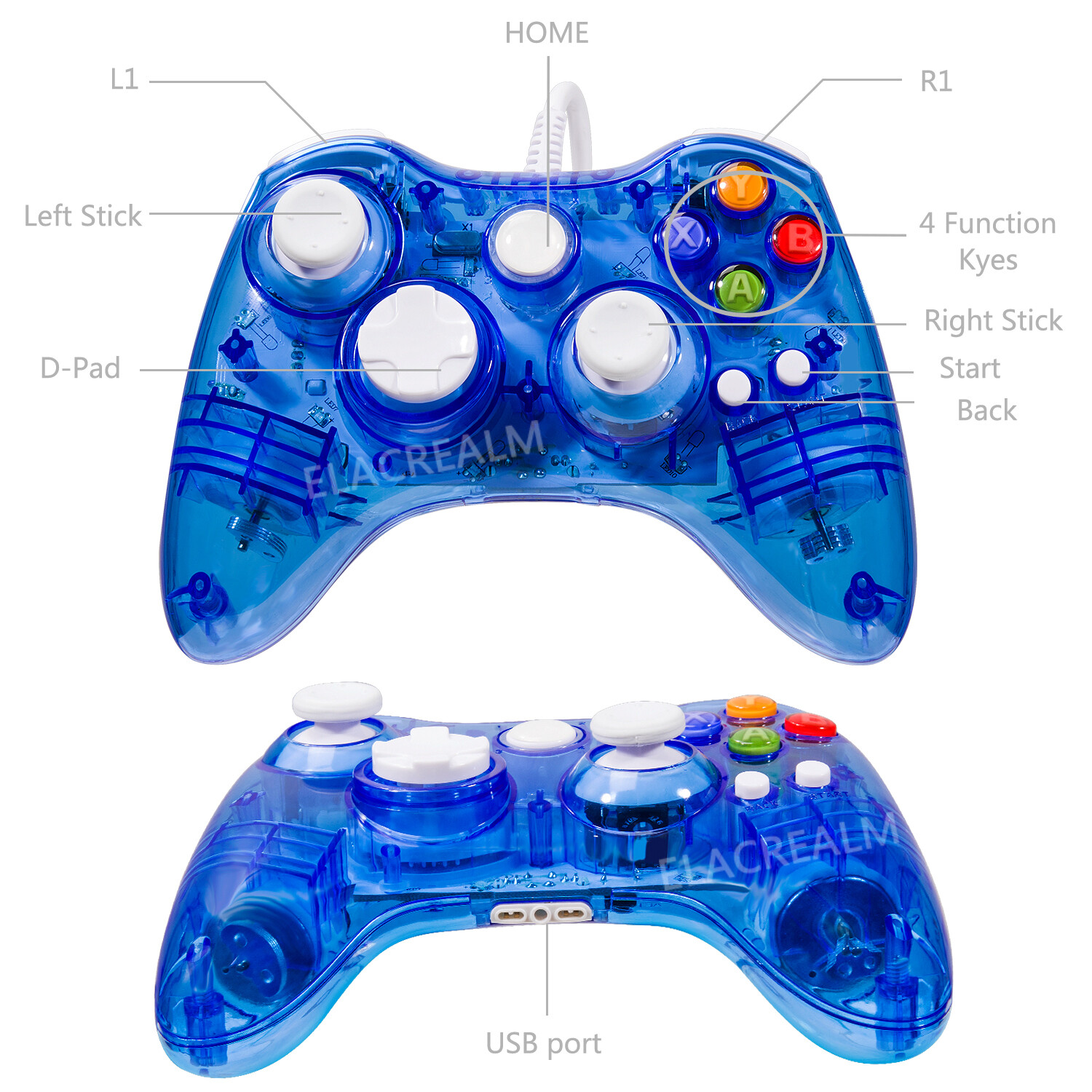 Glow Light USB Wired/Wireless Gamepad Remote Console Controller for Xbox 360 &PC