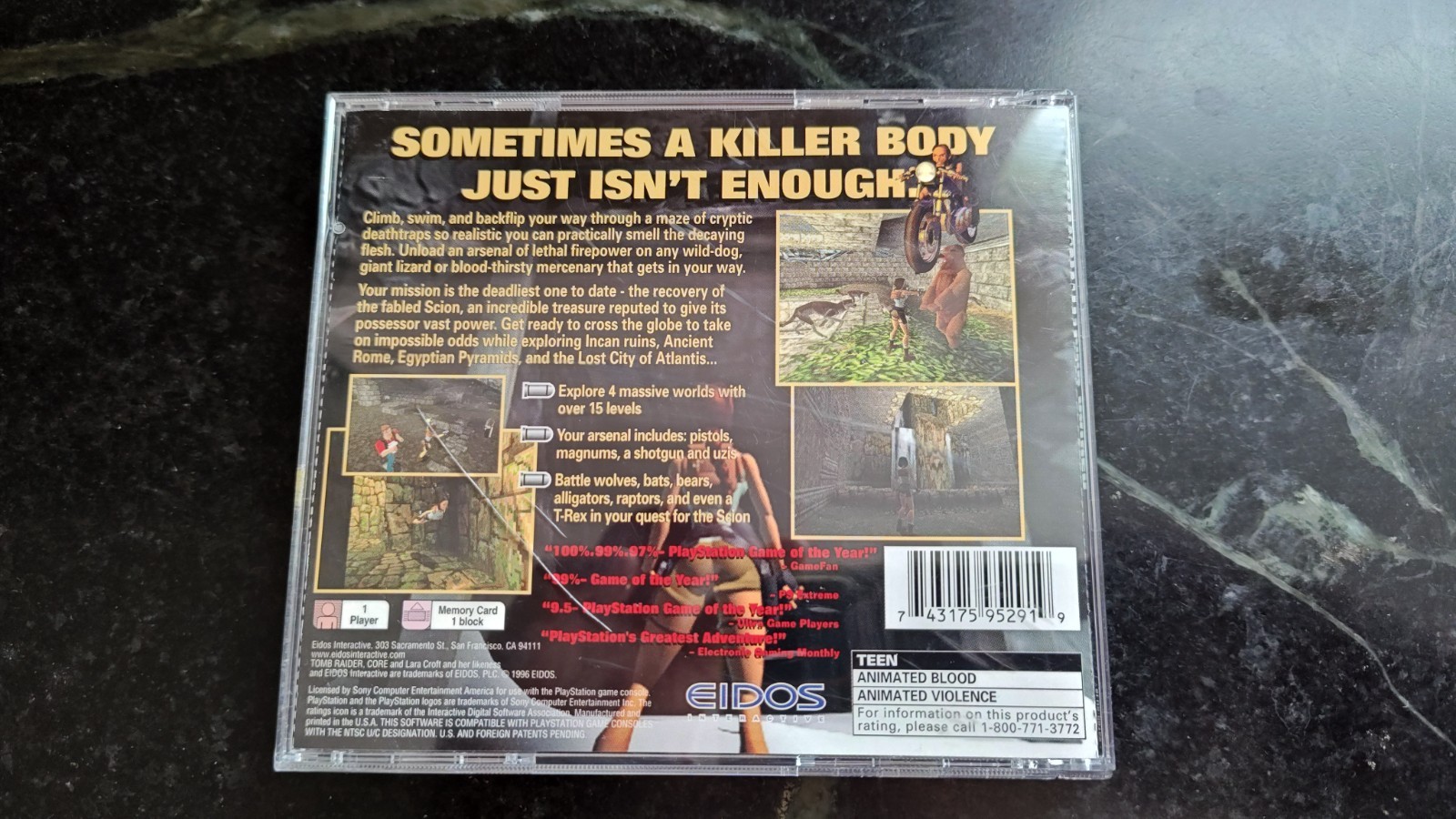 Tomb Raider 1- (Sony PlayStation 1, 1996) Black Label CIB Reg Card