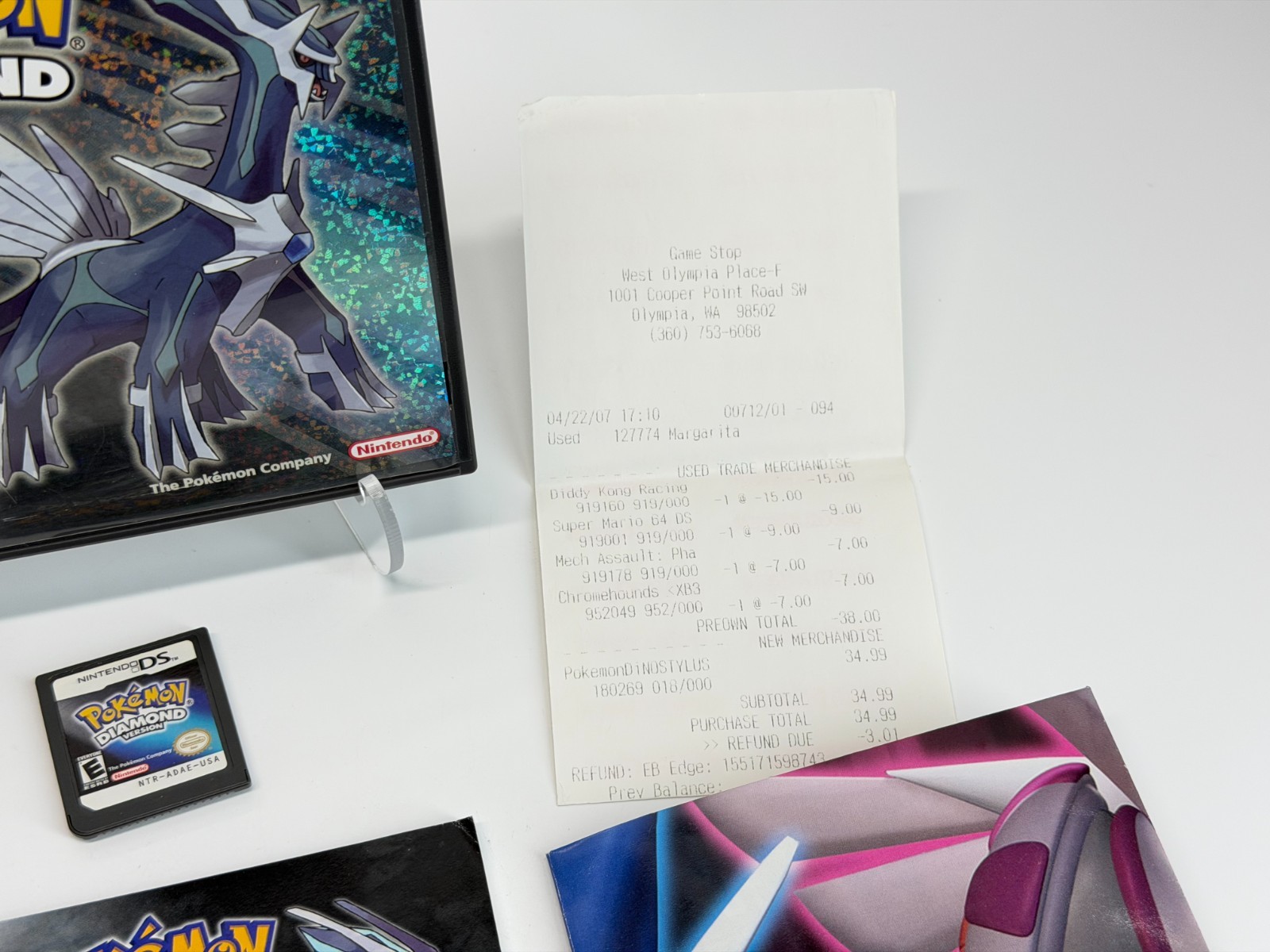 Pokemon Diamond Version (Nintendo DS) Complete w/ Inserts & Original Receipt