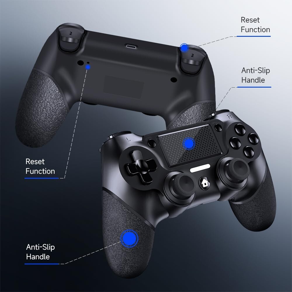 Wireless Controller for PS4 with Non-Slip Grip, 3.5mm Audio Jack and Thumb Caps