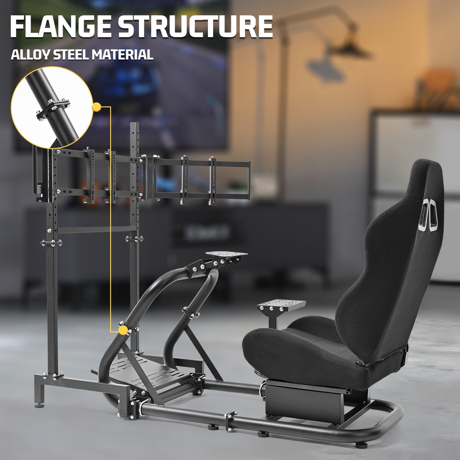 Marada Racing Simulator Cockpit With Seat &Triple Monitor Stand Fit Logitech G29