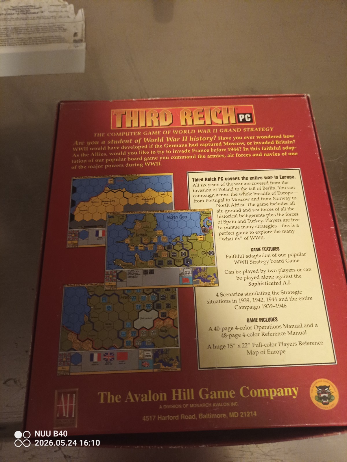 Third Reich PC (PC, 1996) cib with manuals, map and registration.