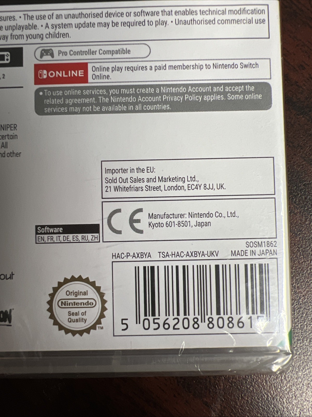 Sniper Elite 4 Italia UK Version Video Game for Nintendo Switch SEALED NEW