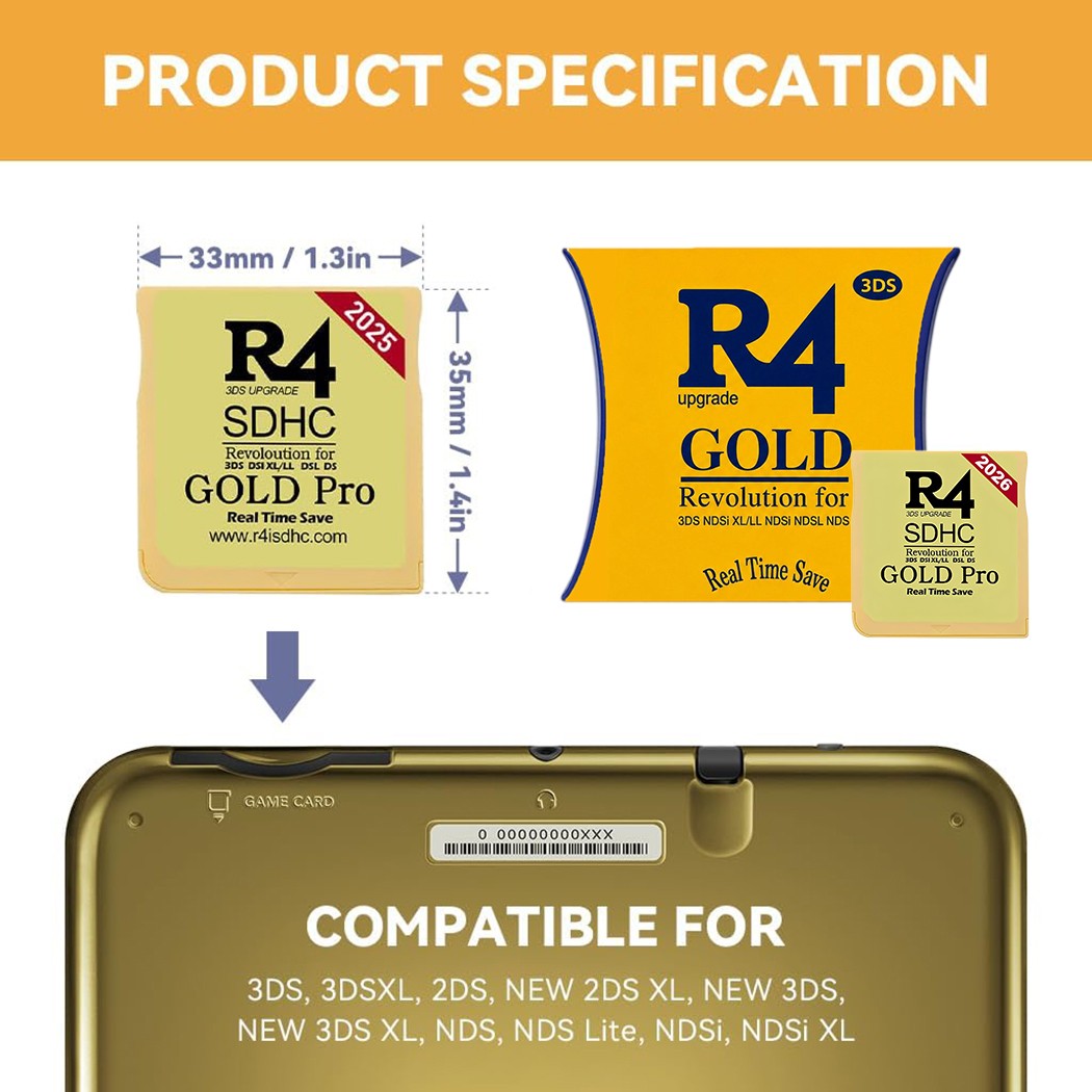 2026 Version R4 Gold Pro SDHC Cart For DS/NDS/3DS/2DS Game Revolution Cartridge