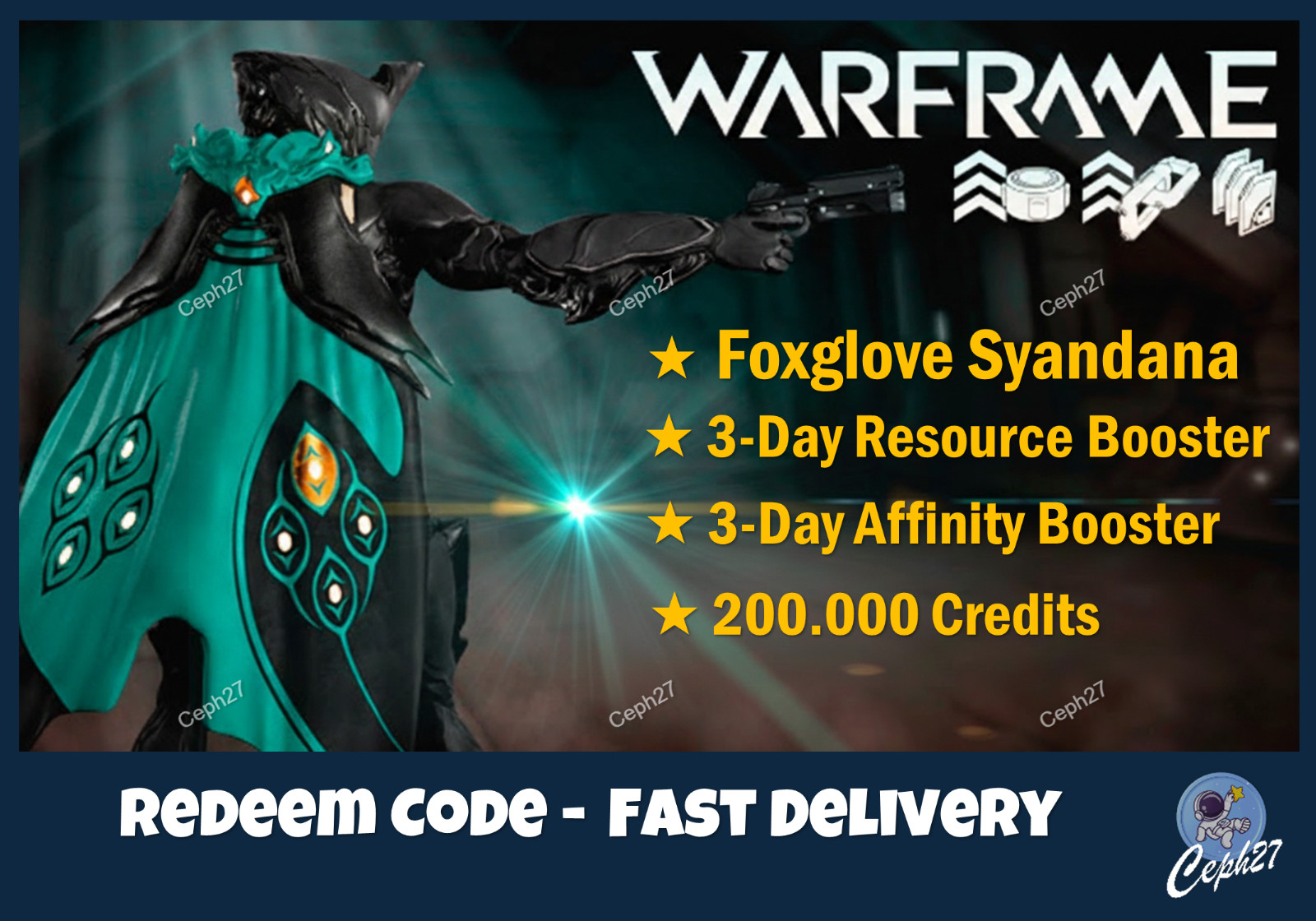 Warframe Booster Pack – Foxglove Syandana + 3-Day Booster + Credit – Global Code