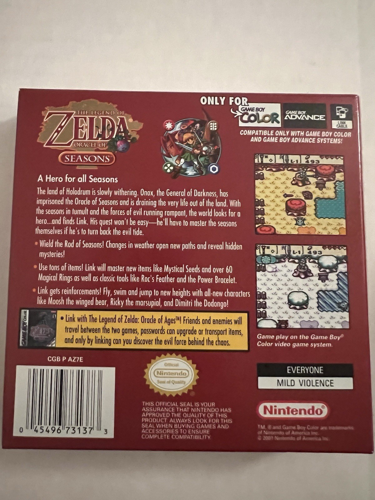 Zelda: Oracle of Seasons GBC NTSC-U/C 2001 E Manual Included CIB Complete