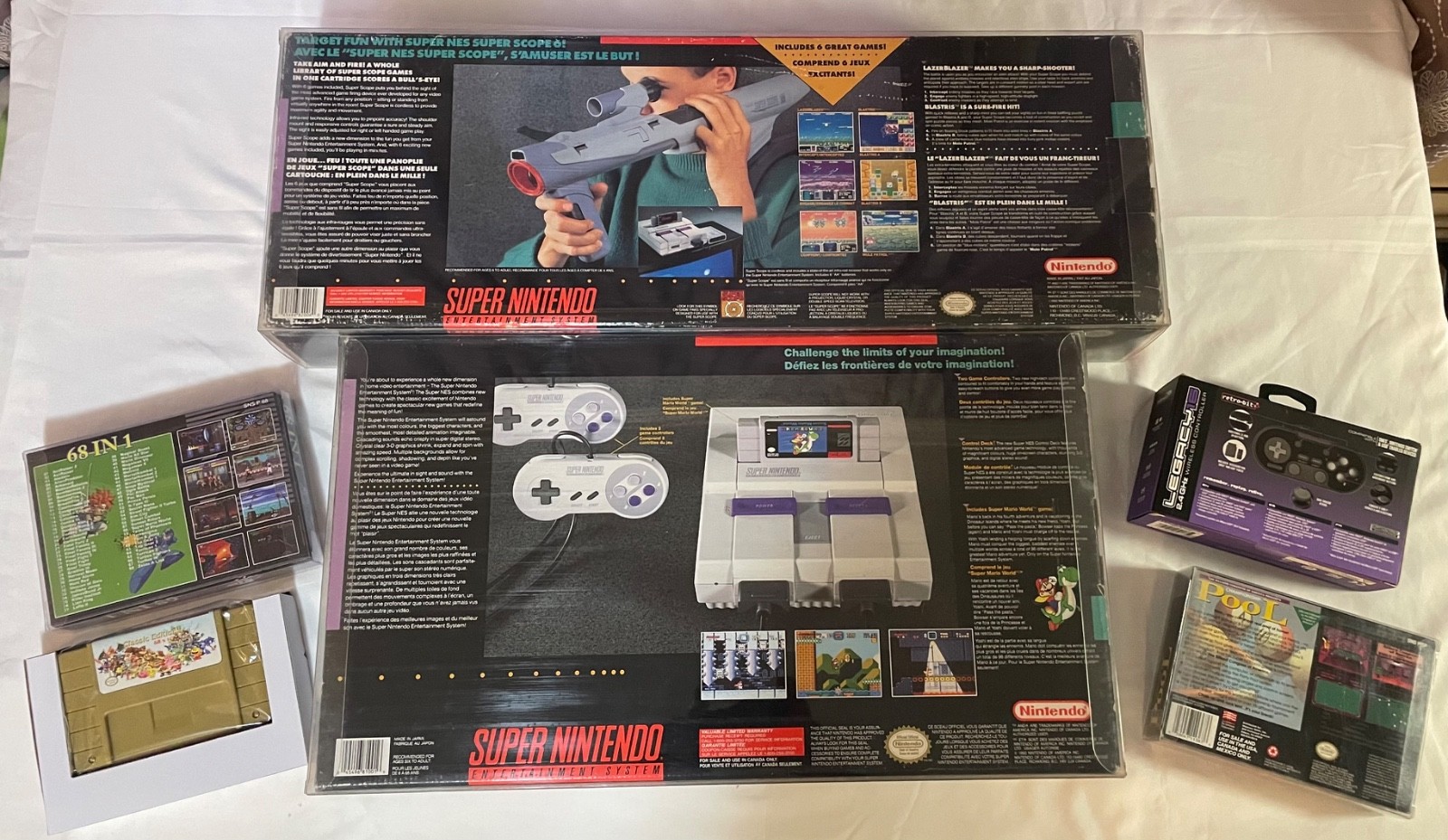 Super Nintendo System CIB Bundle / SuperScope 6 CIB / 68 in 1 SNES Game BrandNew