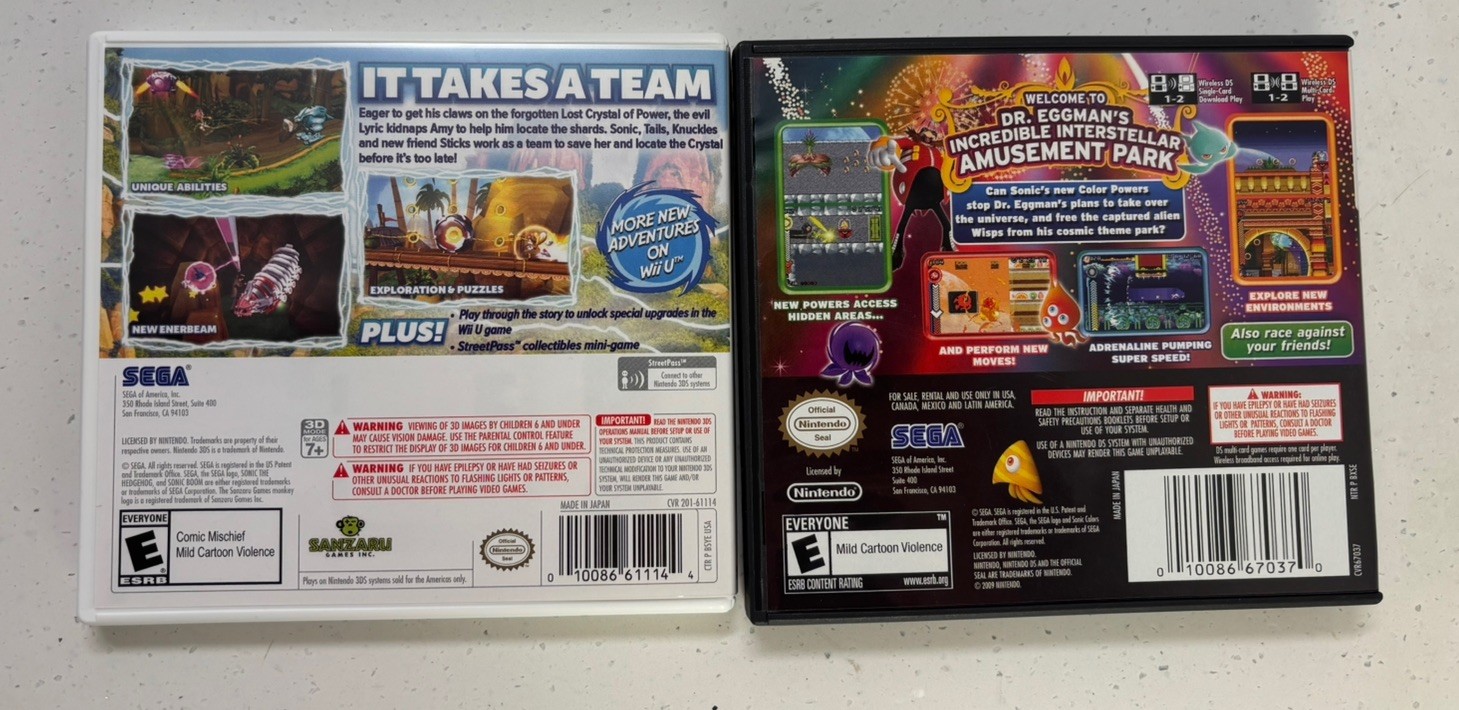 Sonic Boom: Shattered Crystal (Nintendo 3DS, 2014) & SONIC COLORS(DS)