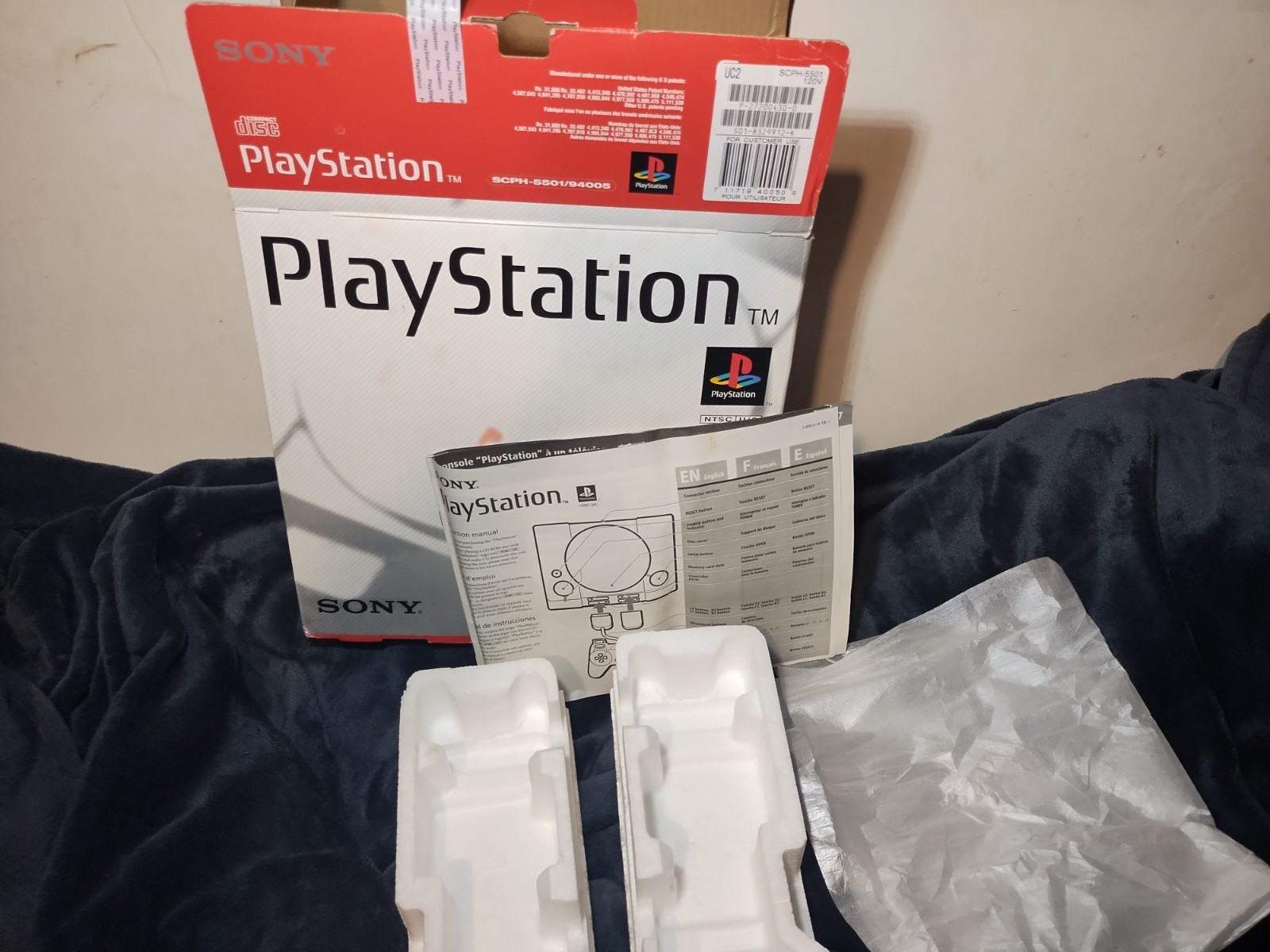 Empty Playstation 1 Console System Box, Foam, Protector & Manual Only PS1