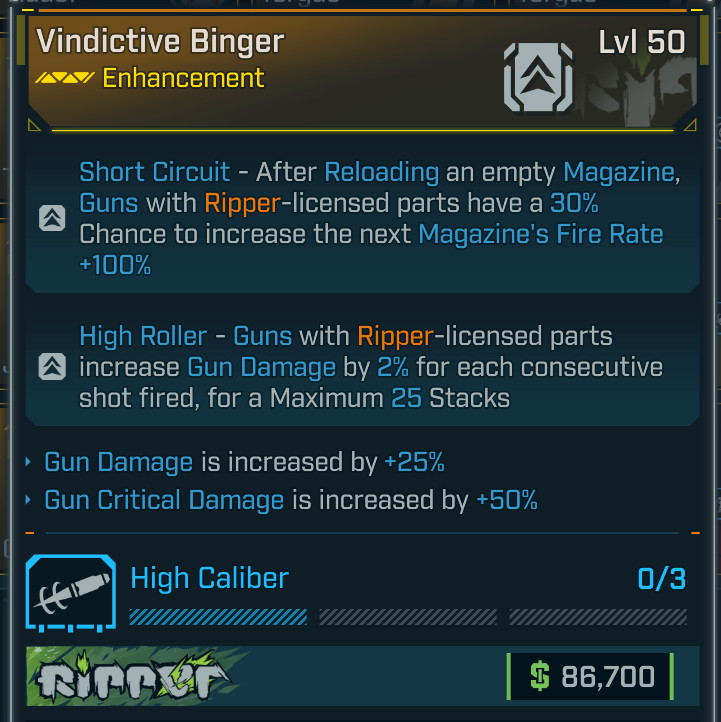 Borderlands 4⭐VINDICTIVE BINGER ENHANCEMENT⭐RIPPER⭐GUN DMG, GUN CRIT