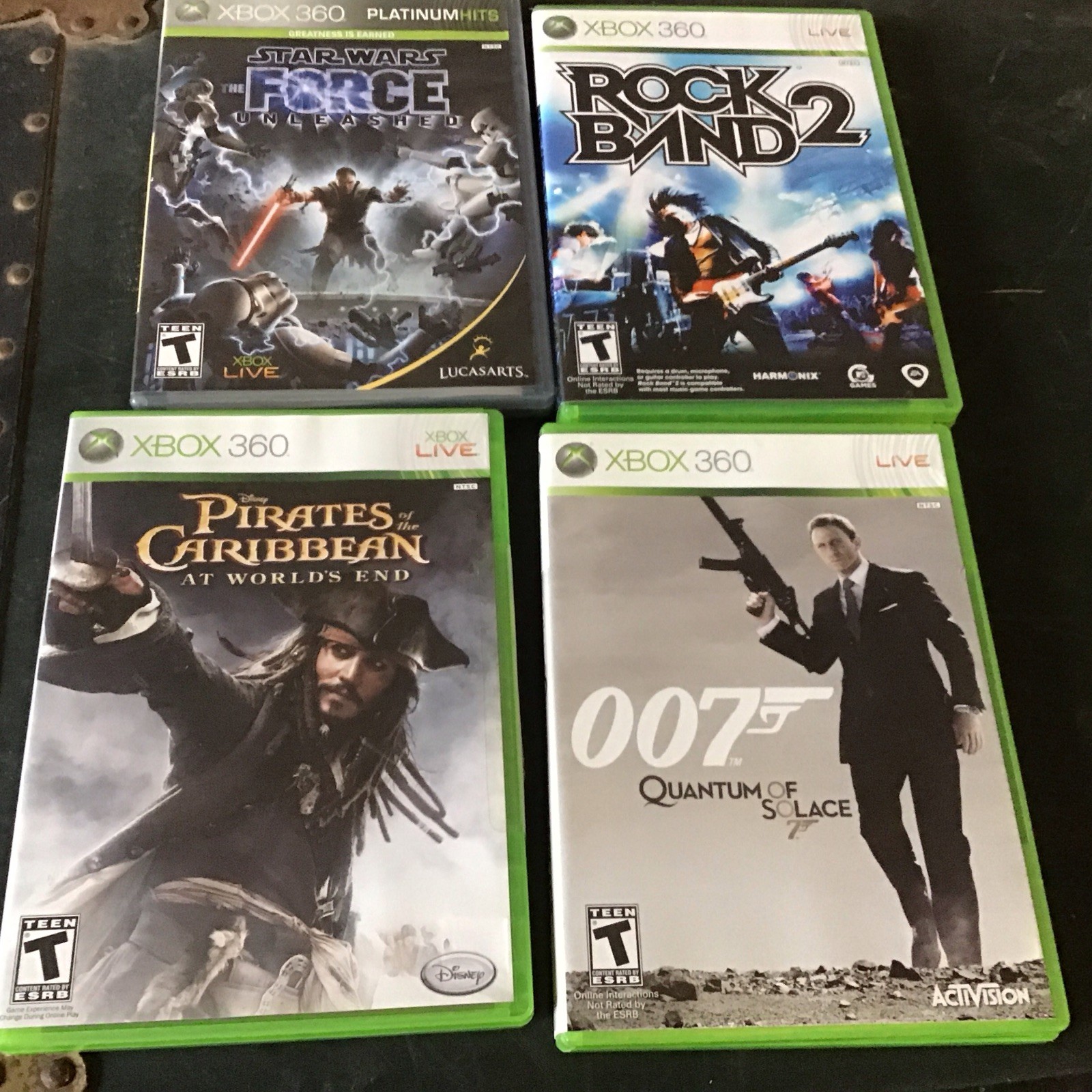 xbox 360 games lot (4) ROCK BAND 2 , STAR WARS FORCE UNLEASHED, PIRATES OF C.,+