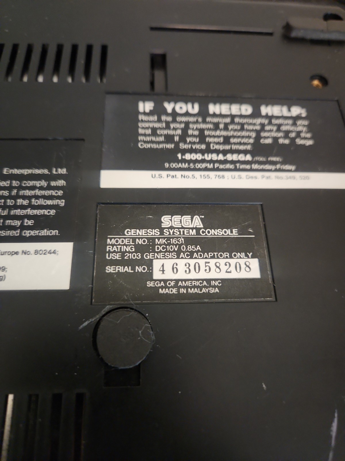 SEGA Genesis Model 2 MK-1631 With Cords And OEM Controller Tested Works