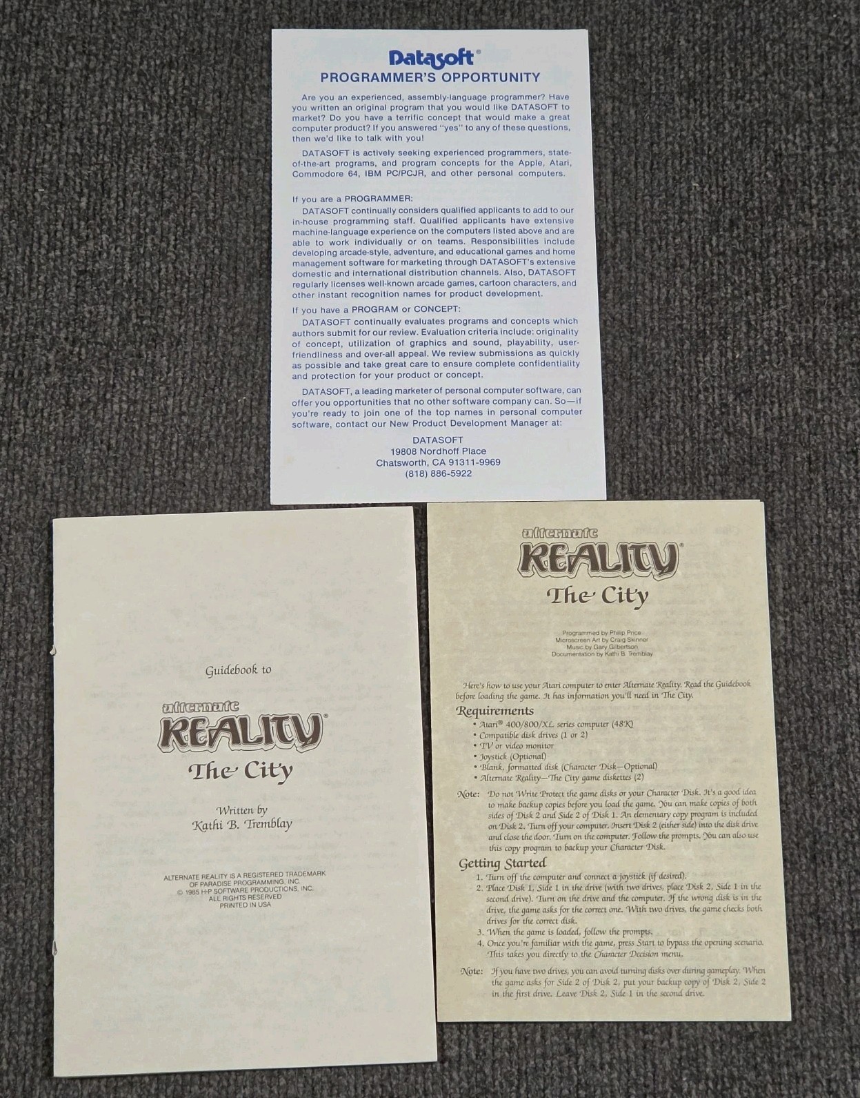 Alternate Reality The City Atari 400 800 1200XL Complete In Box Disk Game TESTED