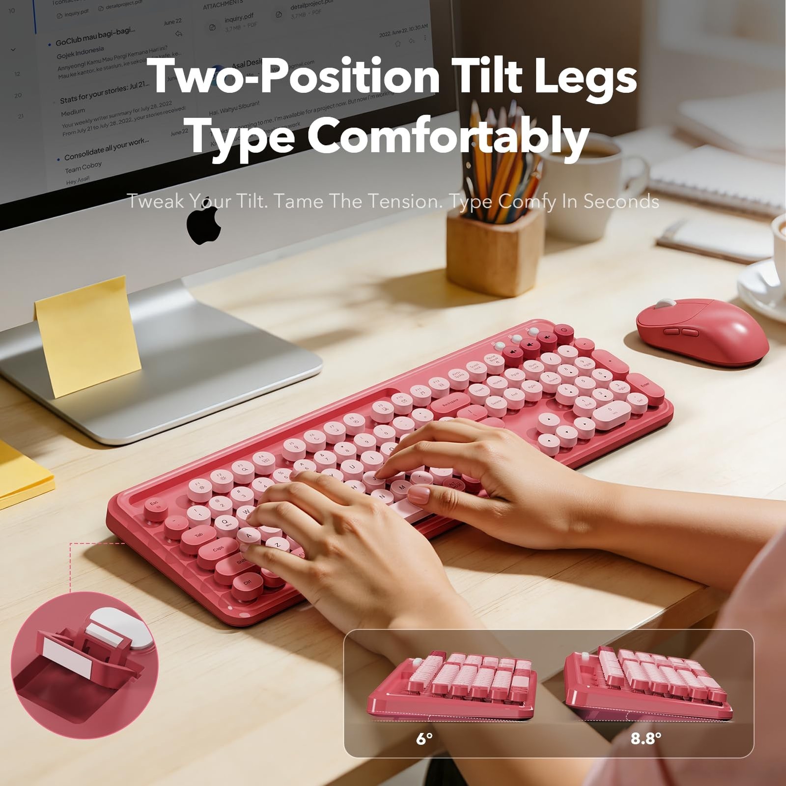 Wireless Keyboard and Mouse Combo, Cute Full-Size Typewriter-Style Keyboard, …
