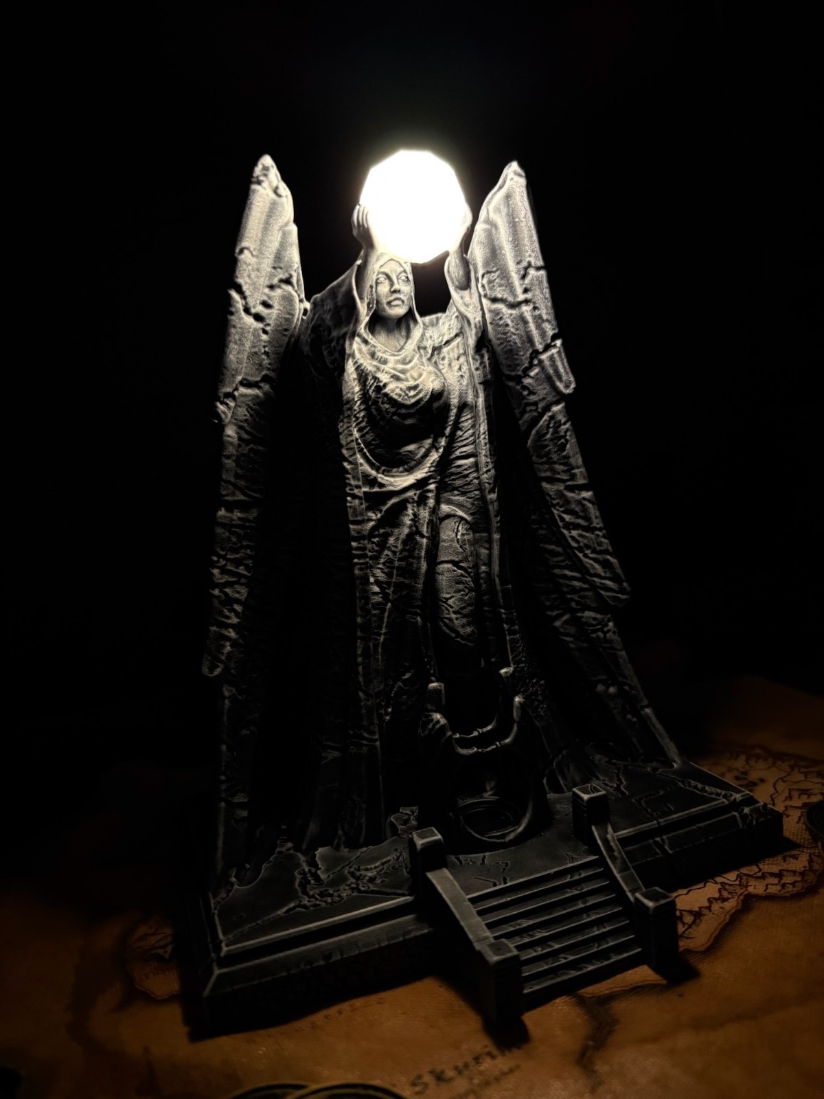 Statue of Meridia, LED Beacon of Dawn, Skyrim Inspired Glowing Figurine