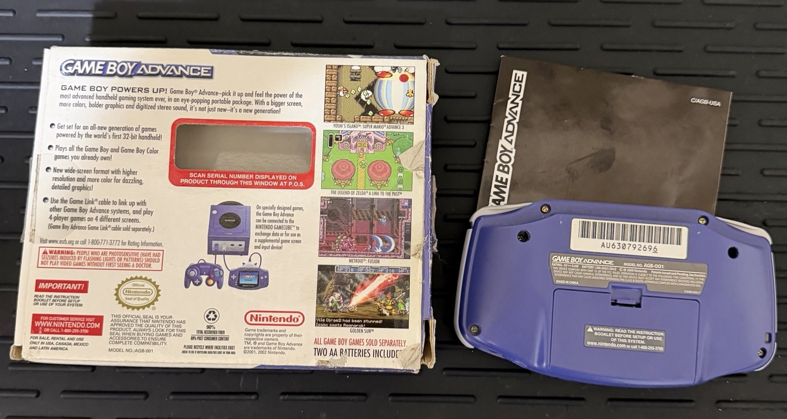Nintendo Game Boy Advance (GBA All Original) Indigo Purple w/Original Box! Works