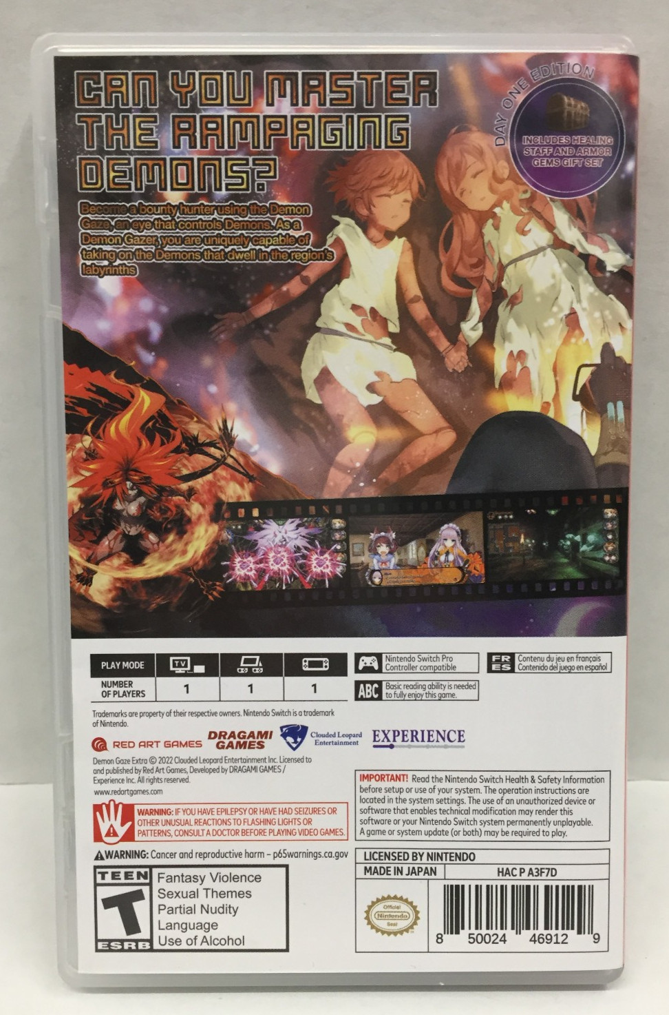 DEMON GAZE EXTRA Day One Edition NINTENDO SWITCH Bonus OPENED Unplayed MINT