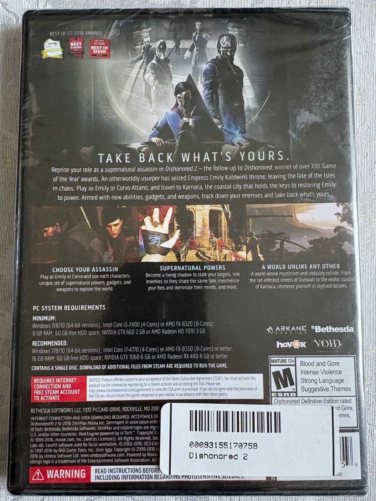 Dishonored 2 (PC, Bethesda, 2016) Limited Edition Brand New & Sealed