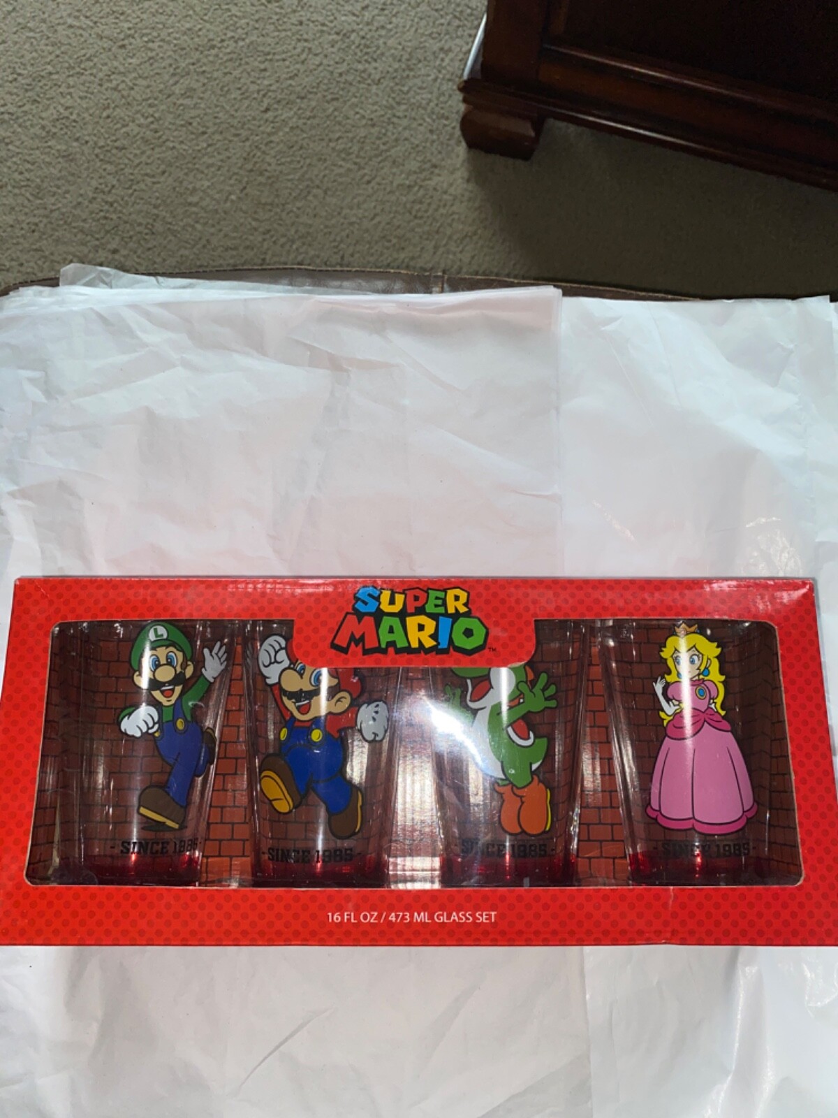 Nintendo Super Mario 16 Oz 4 glass Set NIB 2020