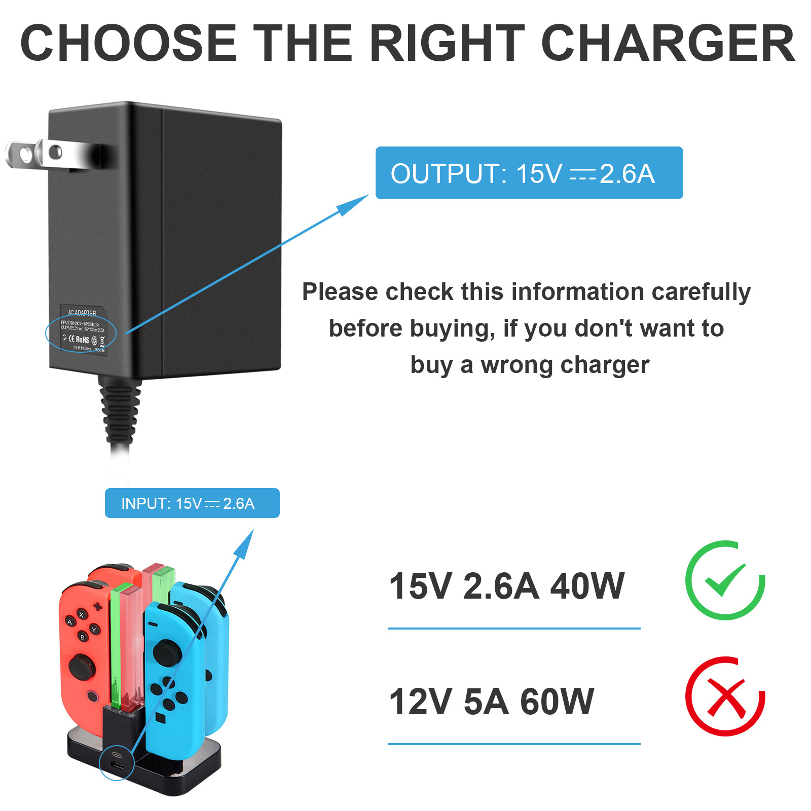 5/15V 2.6A USB C Charger For Nintendo Switch TV Dock Mode AC Power Adapter TypeC