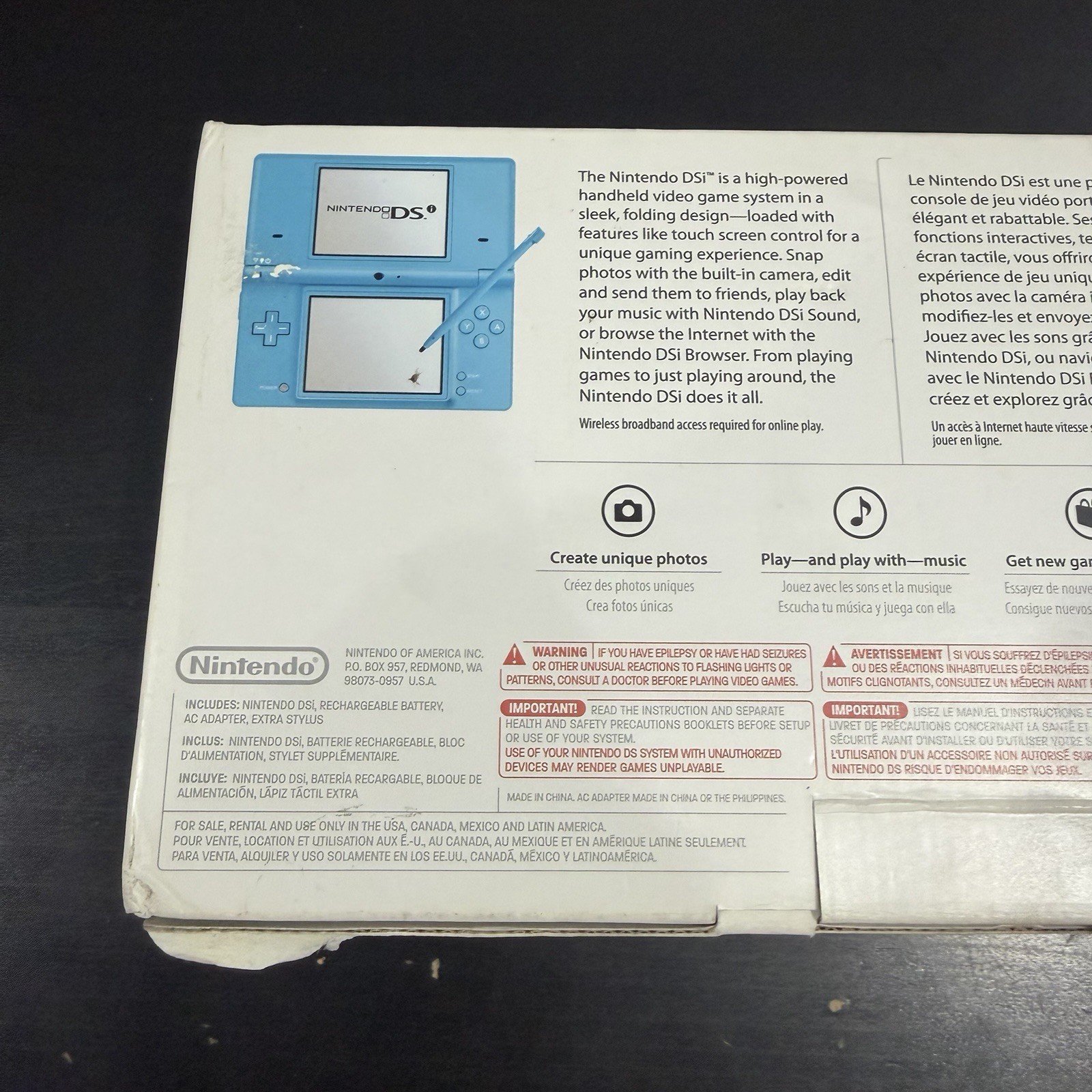 Nintendo DSi Light Blue Handheld BOX ONLY Great Condition NO HANDHELD