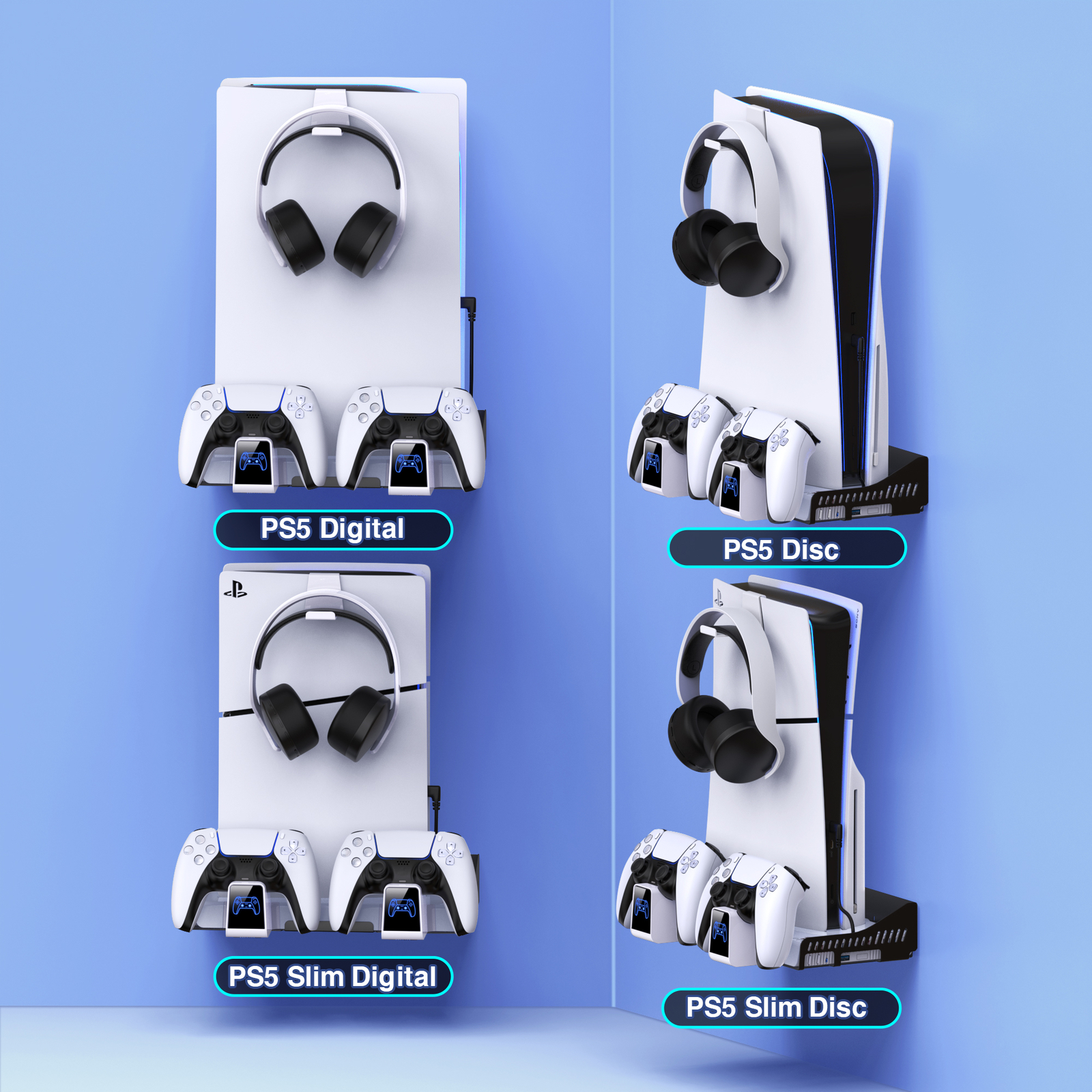 Hanging Wall Mount Shelf Holder for Playstation 5 Slim Console Charging Station