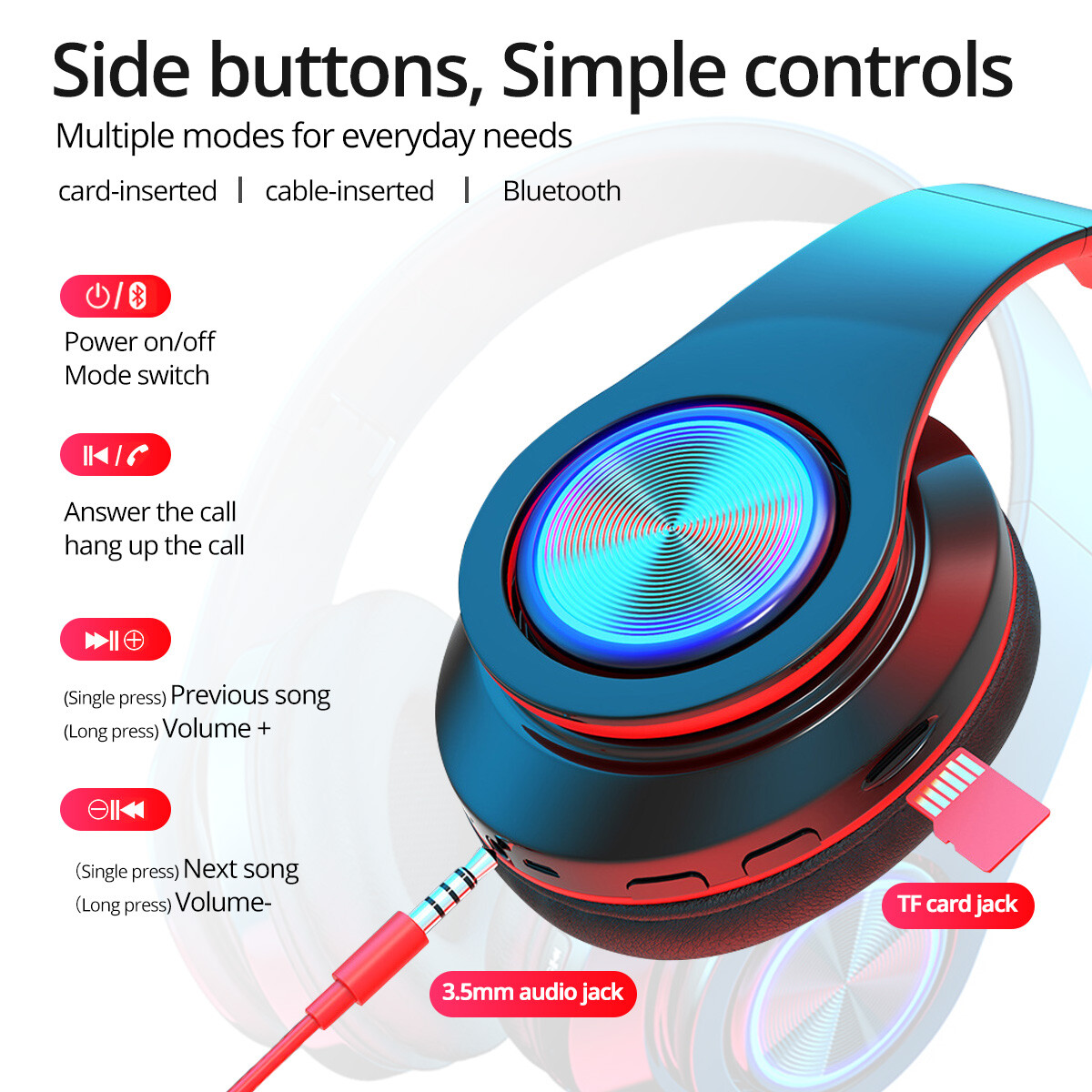 Wireless Bluetooth Headphones Super Bass Foldable Stereo Earphones Mic Headsets