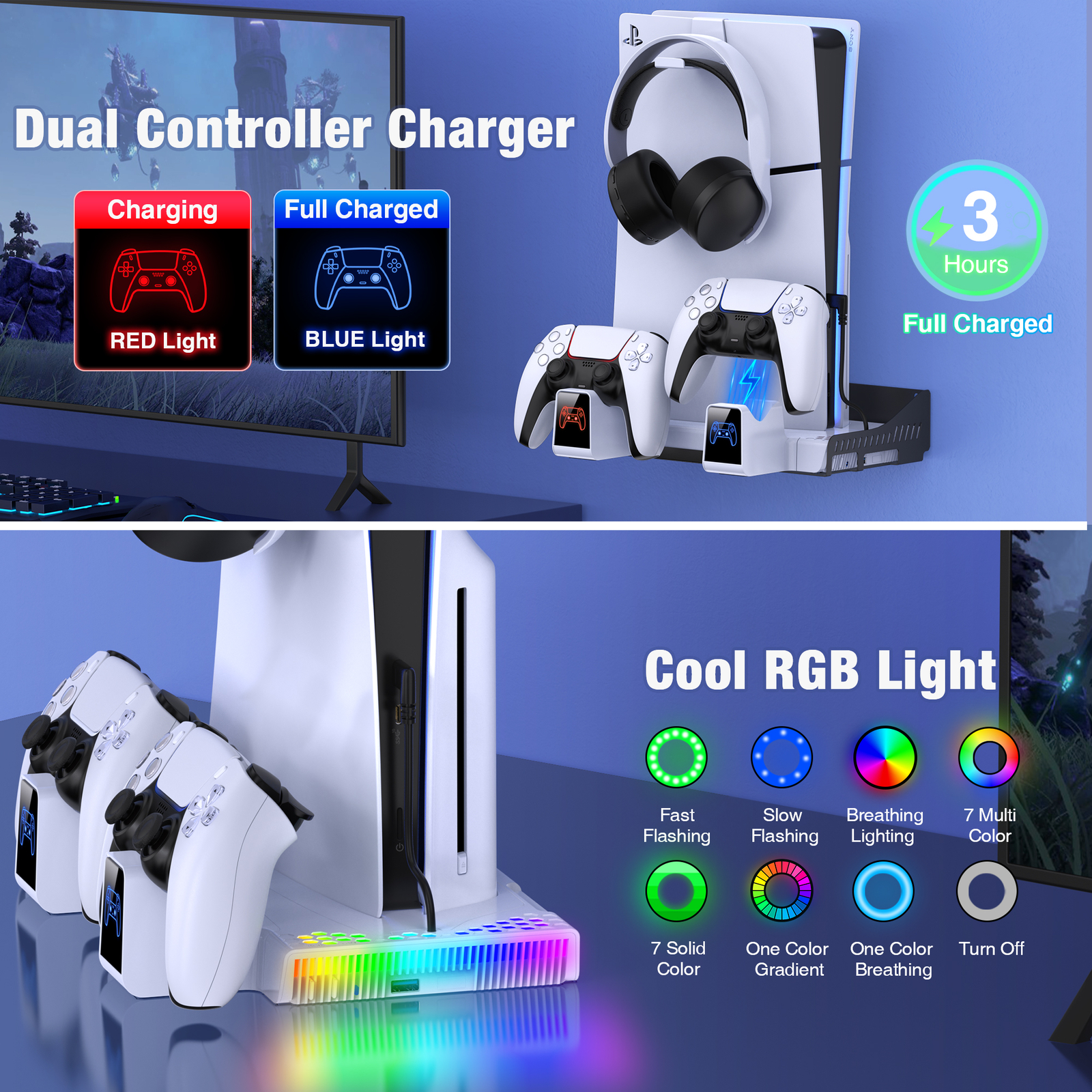 Hanging Wall Mount Shelf Holder for Playstation 5 Slim Console Charging Station