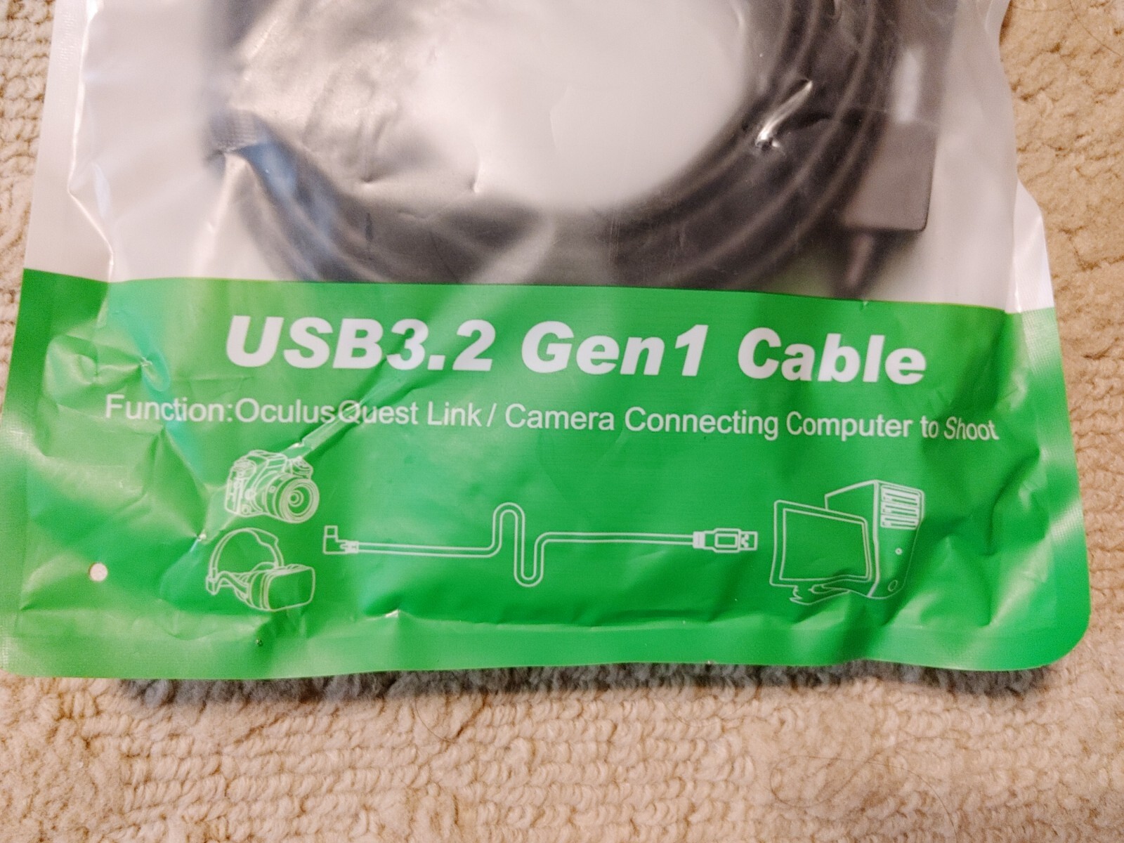 USB C 3.2 16 ft Gen 1 Cable Oculus Quest Link. New. A To C Cable