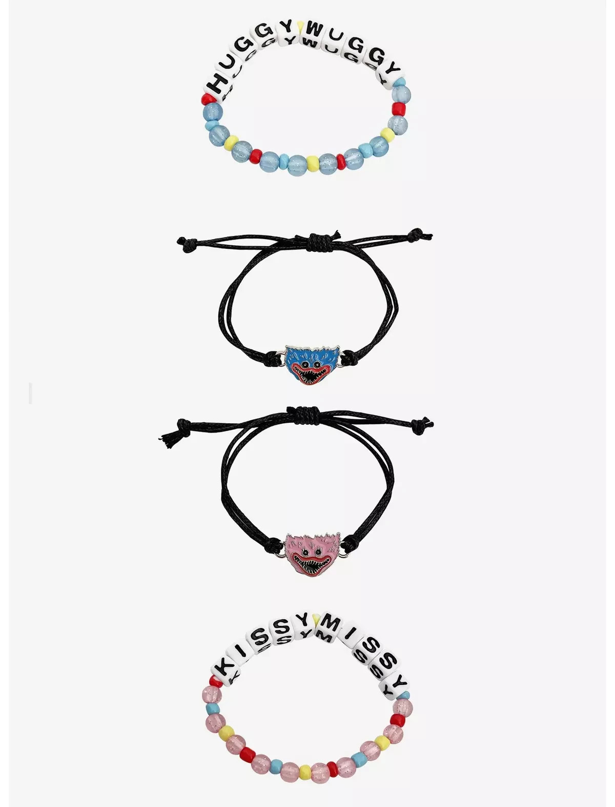 Huggy Wuggy & Kissy Missy 4 Bracelet Set Beaded Cord Horror Game Poppy Playtime