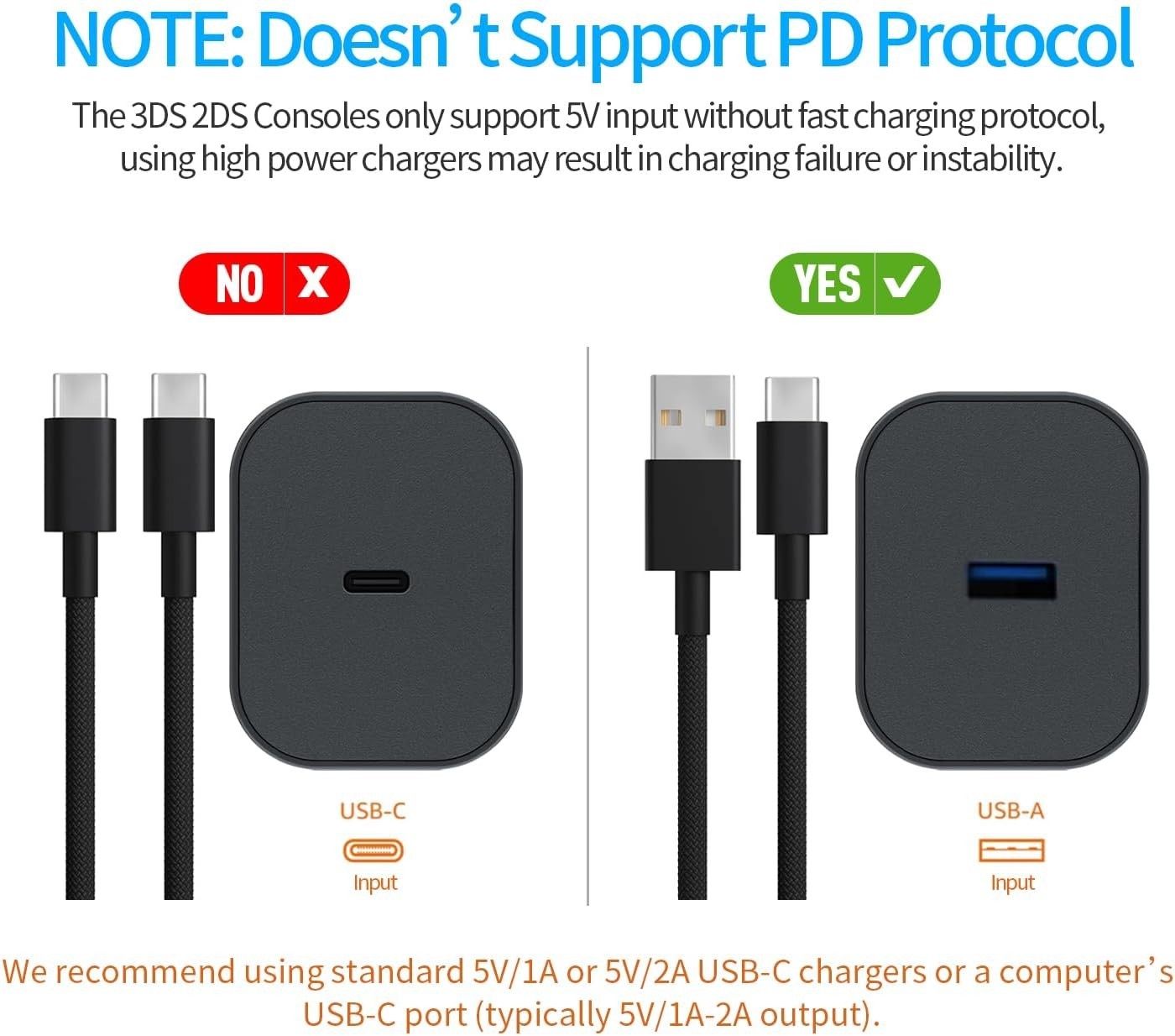 USB Type-C Charger Charging Cable Adapter for 3DS XL/3DS LL/New 3DS/3DS XL/3D…