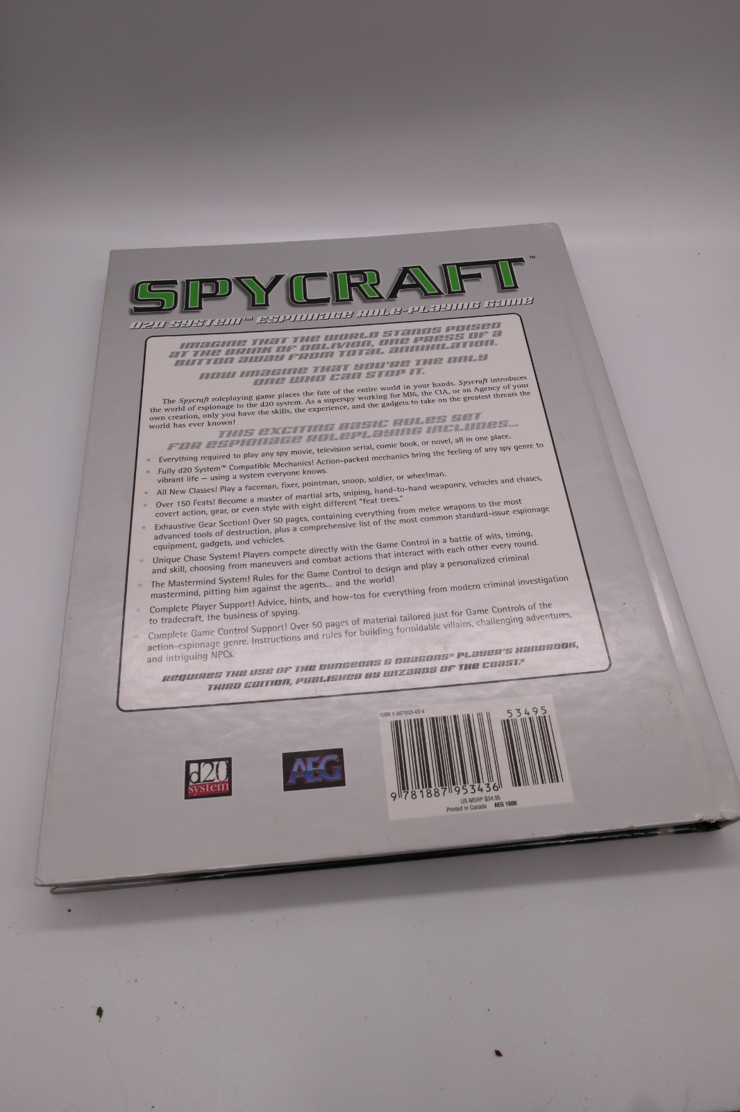 Spycraft Game Rules Hard Cover Book D20 System Espionage Role-Playing Gb1