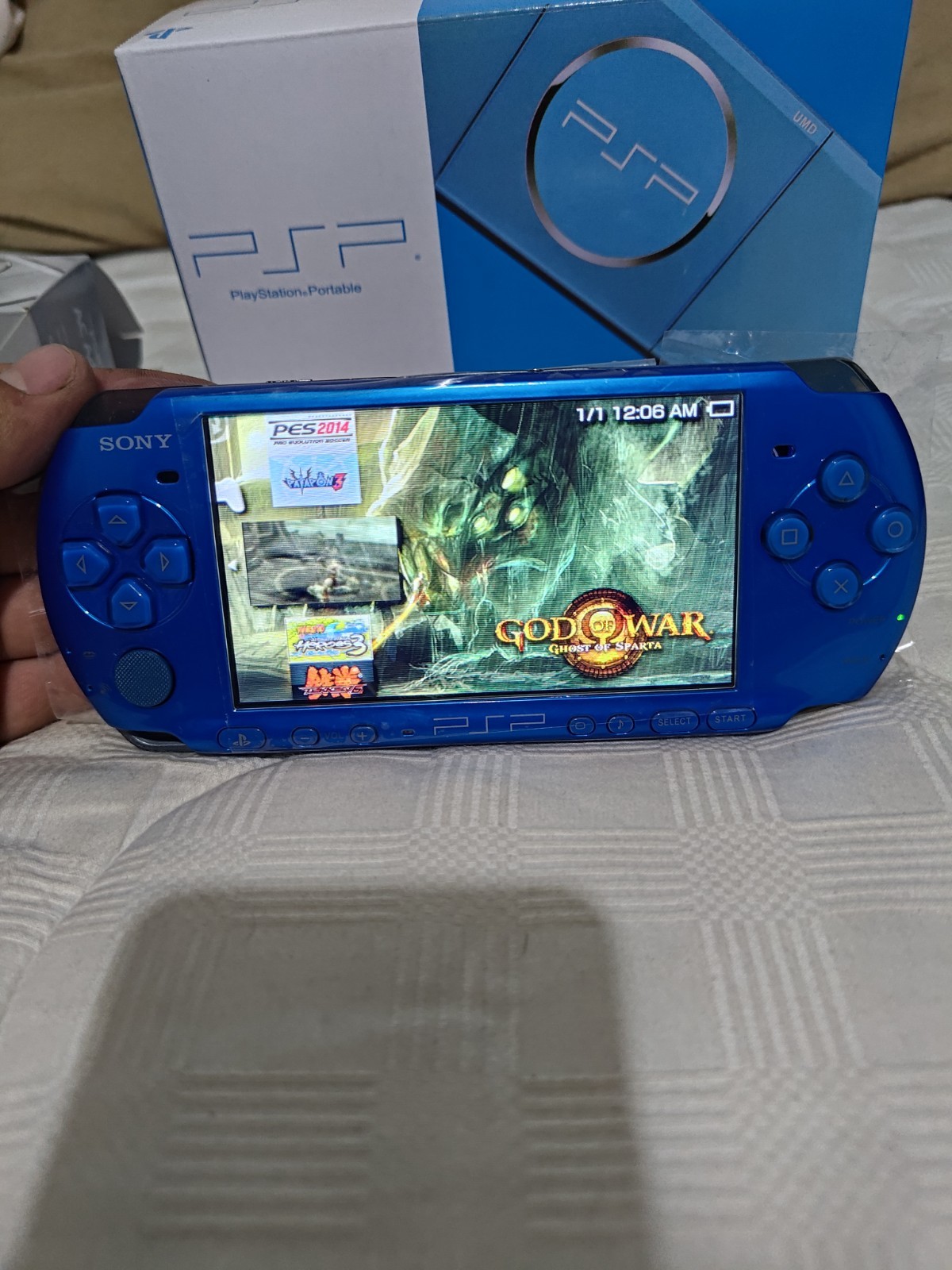 Sony PSP 3000 blue with 32 GB games USB-C adapter tipe c