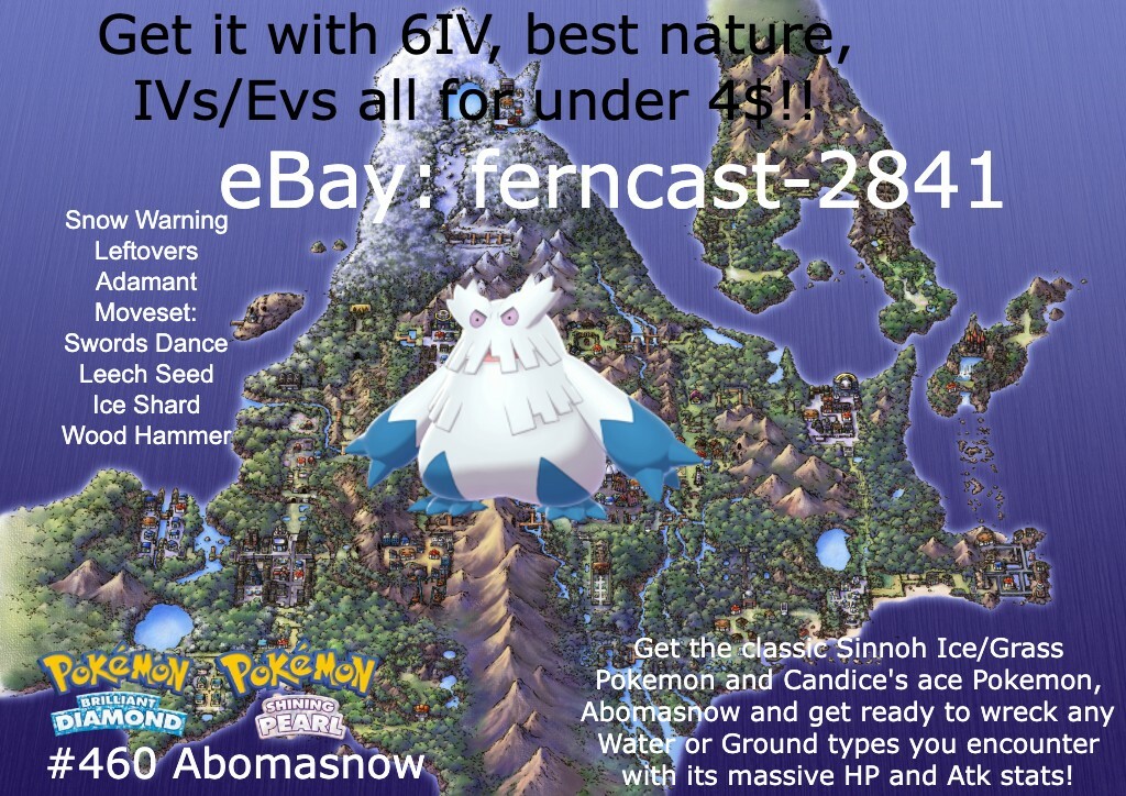 Pokemon Brilliant Diamond and Shining Pearl Shiny Abomasnow 6IV Battle Ready