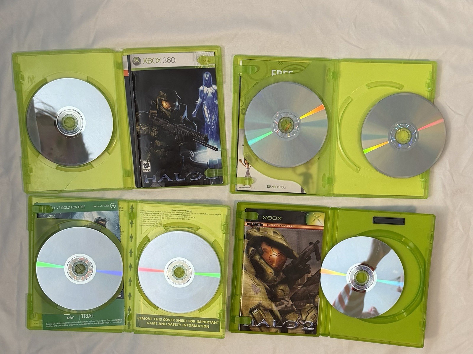Microsoft Xbox 360 Lot of 4 Halo Games w/ Cases: Halo 2, 3, ODST, 4