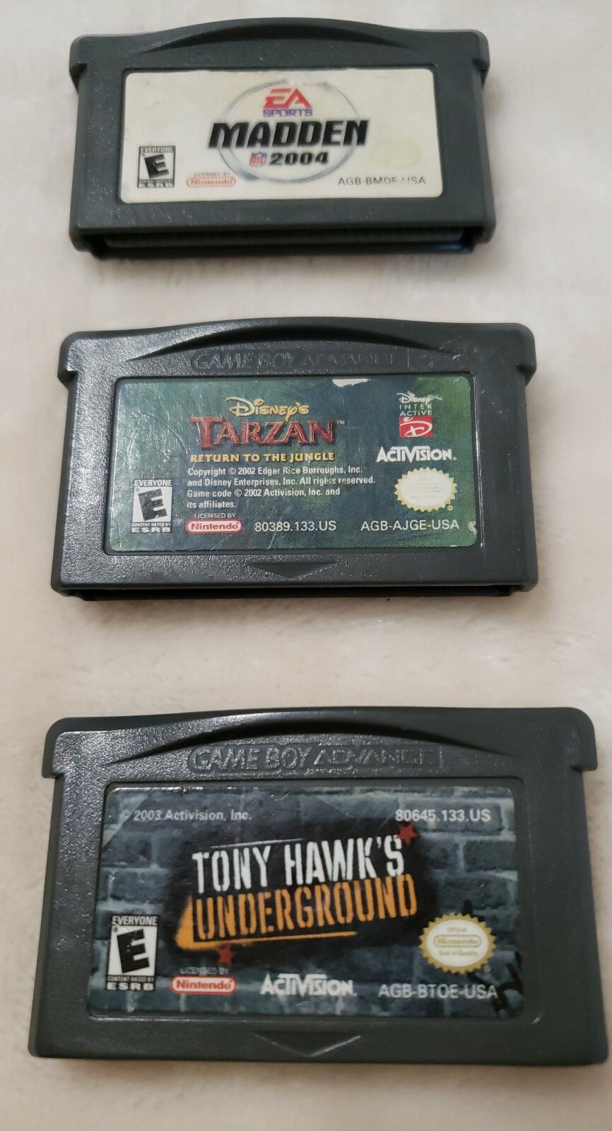Nintendo Gameboy Advance Tony Hawks Underground & EA Madden 2004 & Disney Tarzan