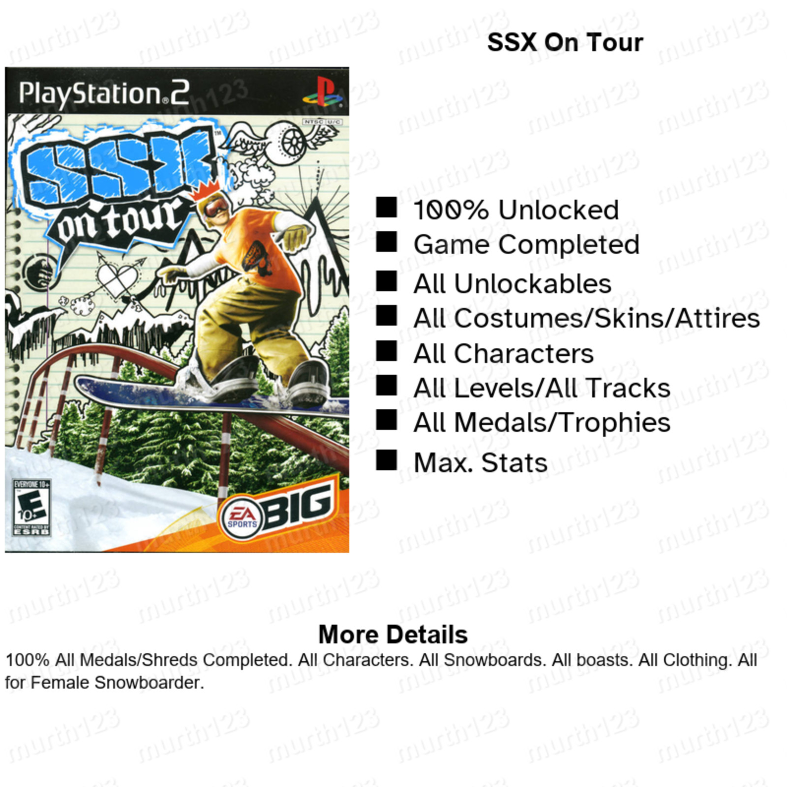 SSX Tricky 3 On Tour 1 2 3 4 PS2 Memory Card Unlocked Save Beaten Complete 100%